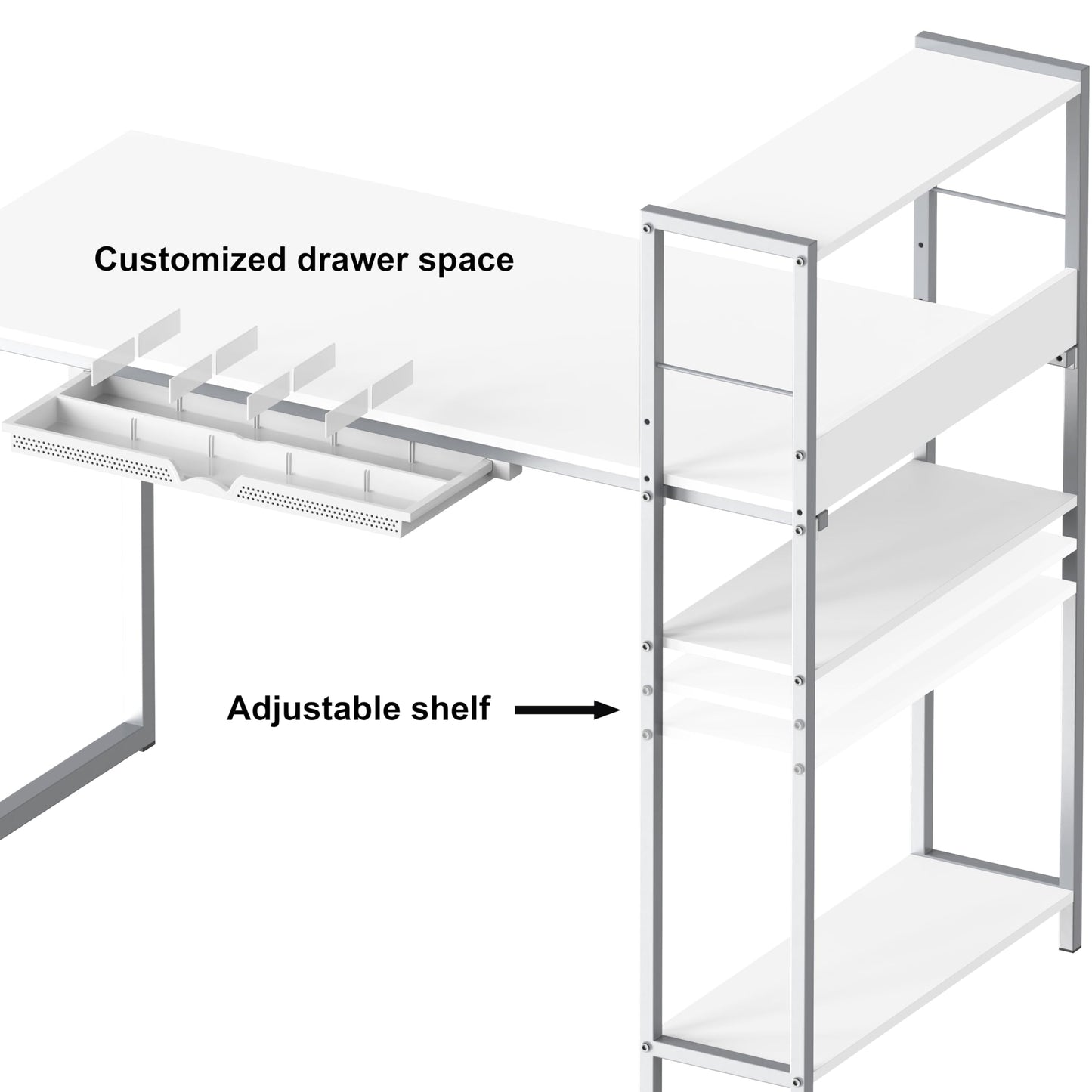 SHW 46-Inch Home Office Mission Computer Desk with Side Shelf and Drawer, White