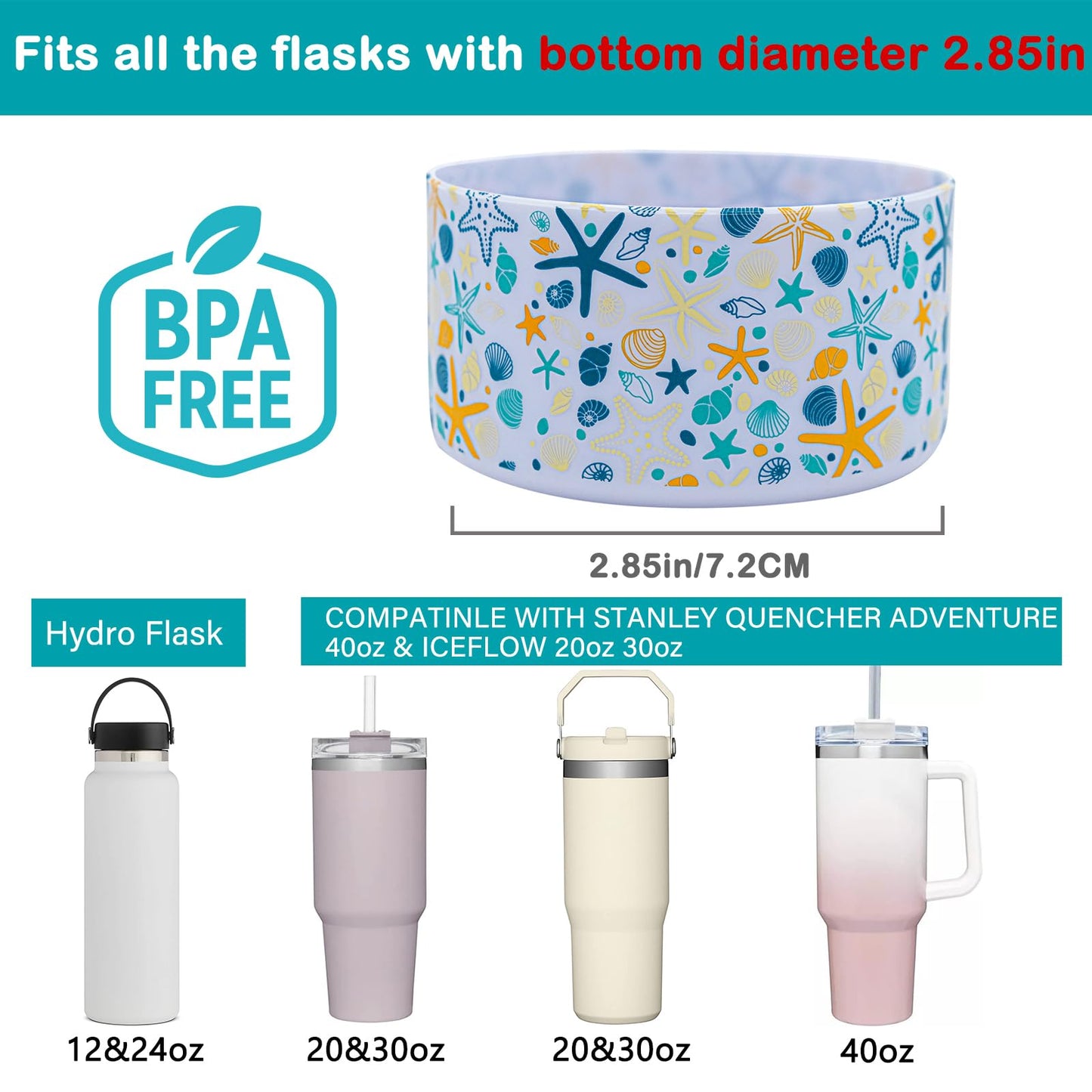 HEYSKAY 2pcs Protective Flask Silicone Boot Base for Stanley Quencher Adventure 40oz & Stanley IceFlow 20oz 30oz Tumbler, and Compatible with 12oz-24oz Hydro Sport Water Bottles and More