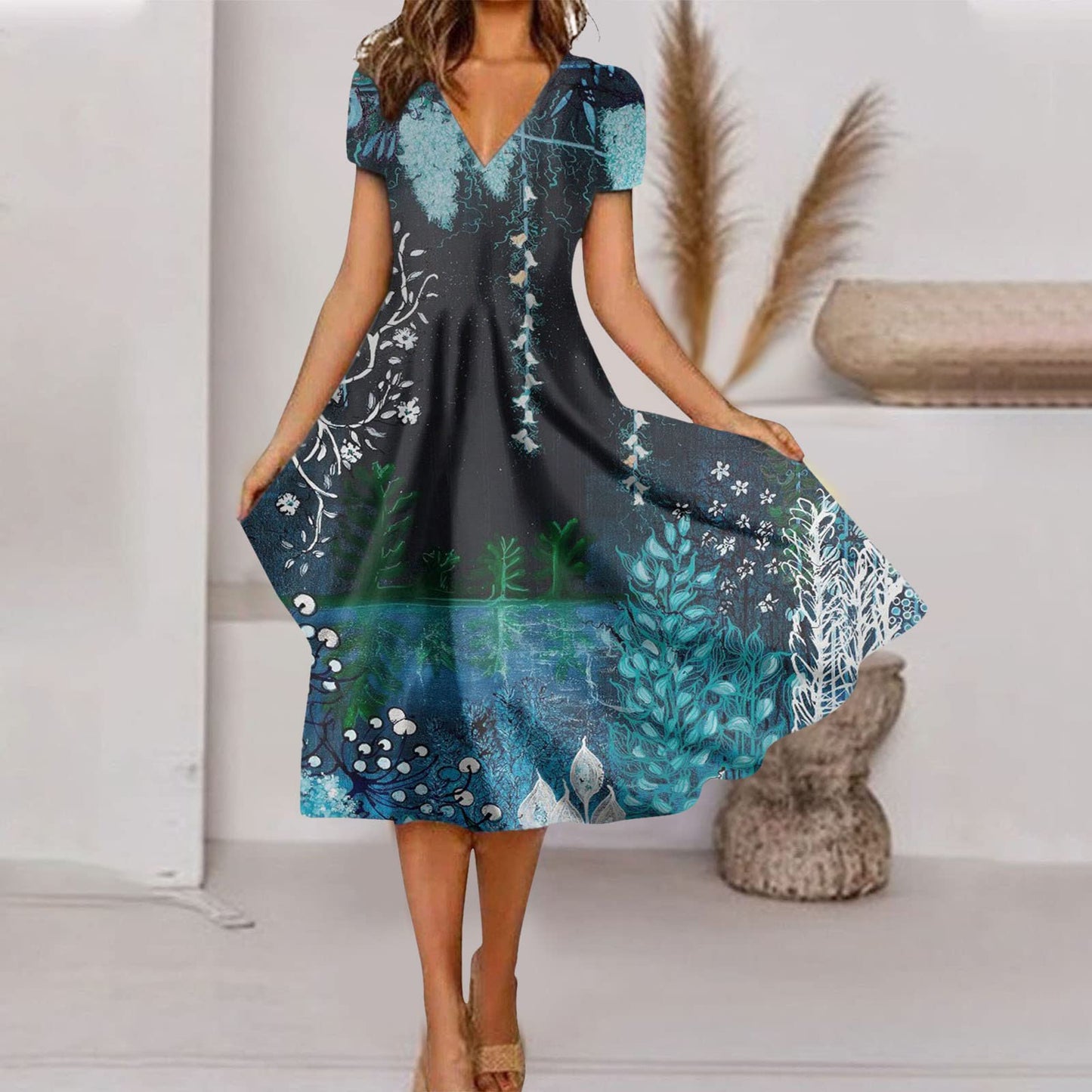 aihihe Summer Dresses for Women 2024 Vacation Sexy Midi Dresses Fitted Boho Dresses Orange Summer Casual U Neck Sundresses Womens Sundresses for Beach Vacation Sequin Flowy Dress