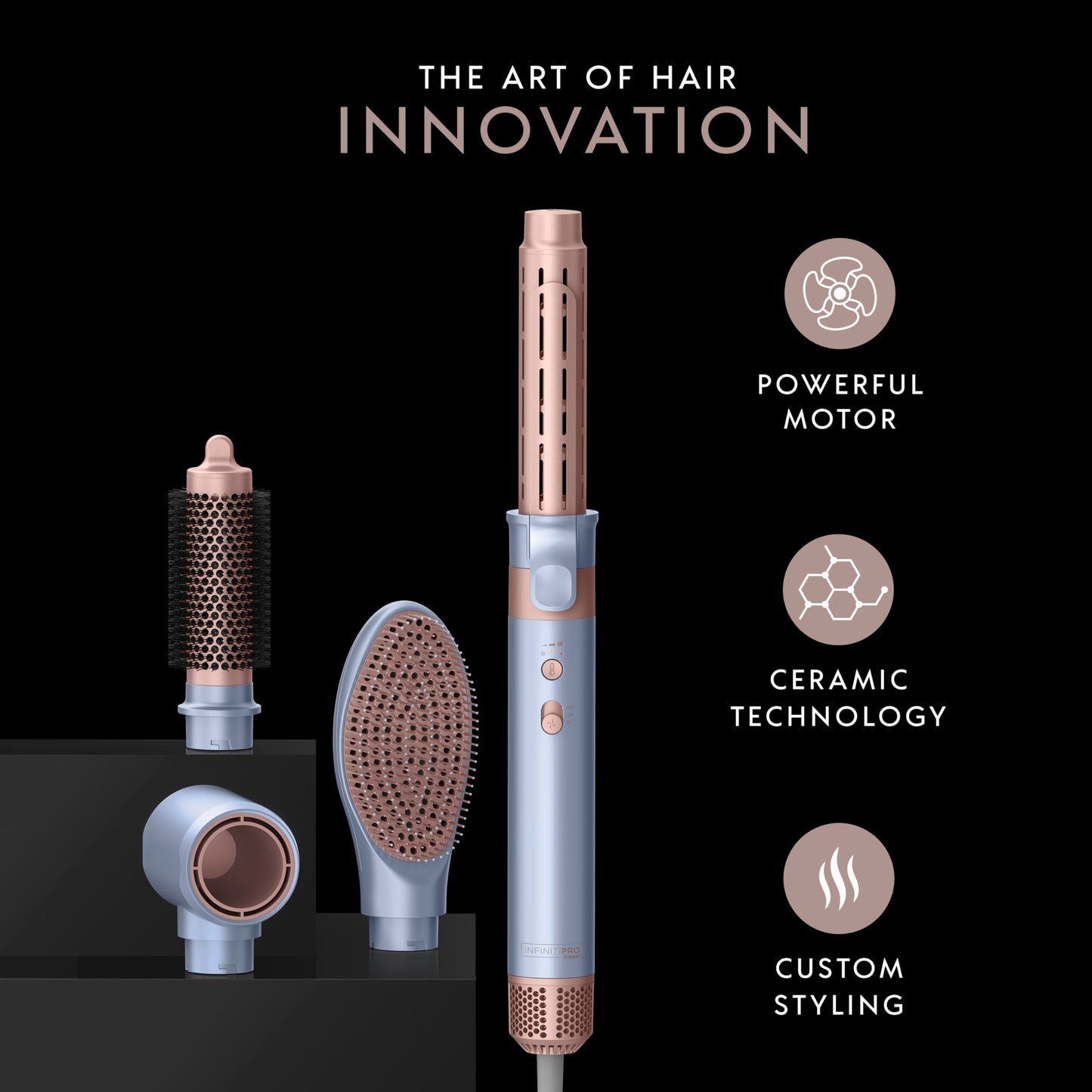 INFINITIPRO by CONAIR DigitalAIRE Multi Hair Styler, Air Styling System for Curls, Waves, Blowouts & Volume, 4 Attachments to Personalize Your Look Plus Storage Bag, Light Blue