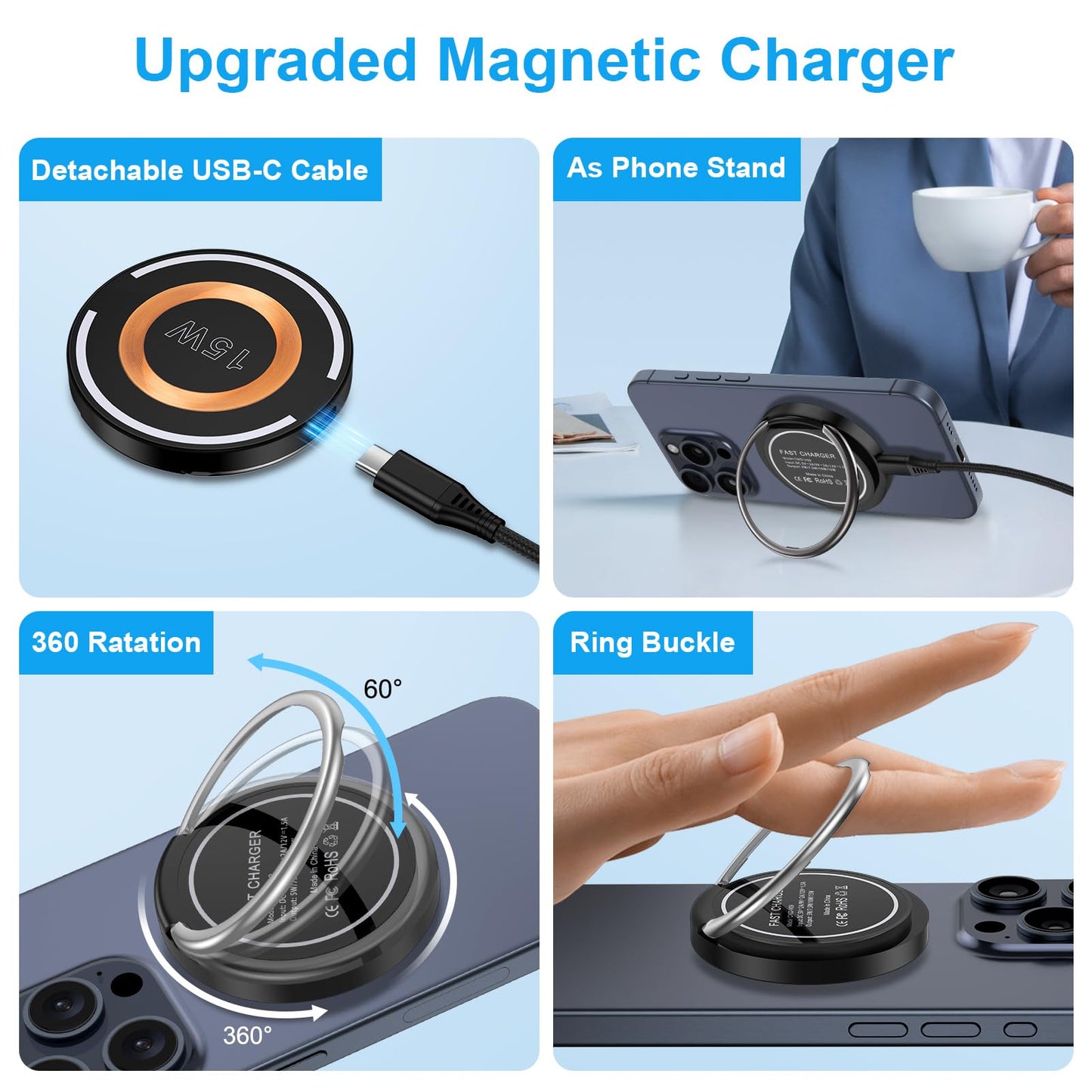 Samsung Wireless Charger Fast Charging Pad 15W Wireless Magnetic Magsafe Charger for Samsung Galaxy S25 Ultra S25 Plus S24 Ultra S23 FE S22 S21 S20 Z Flip6/Fold6,iPhone 16 Plus 15 Pro Max,Pixel 9Pro 8