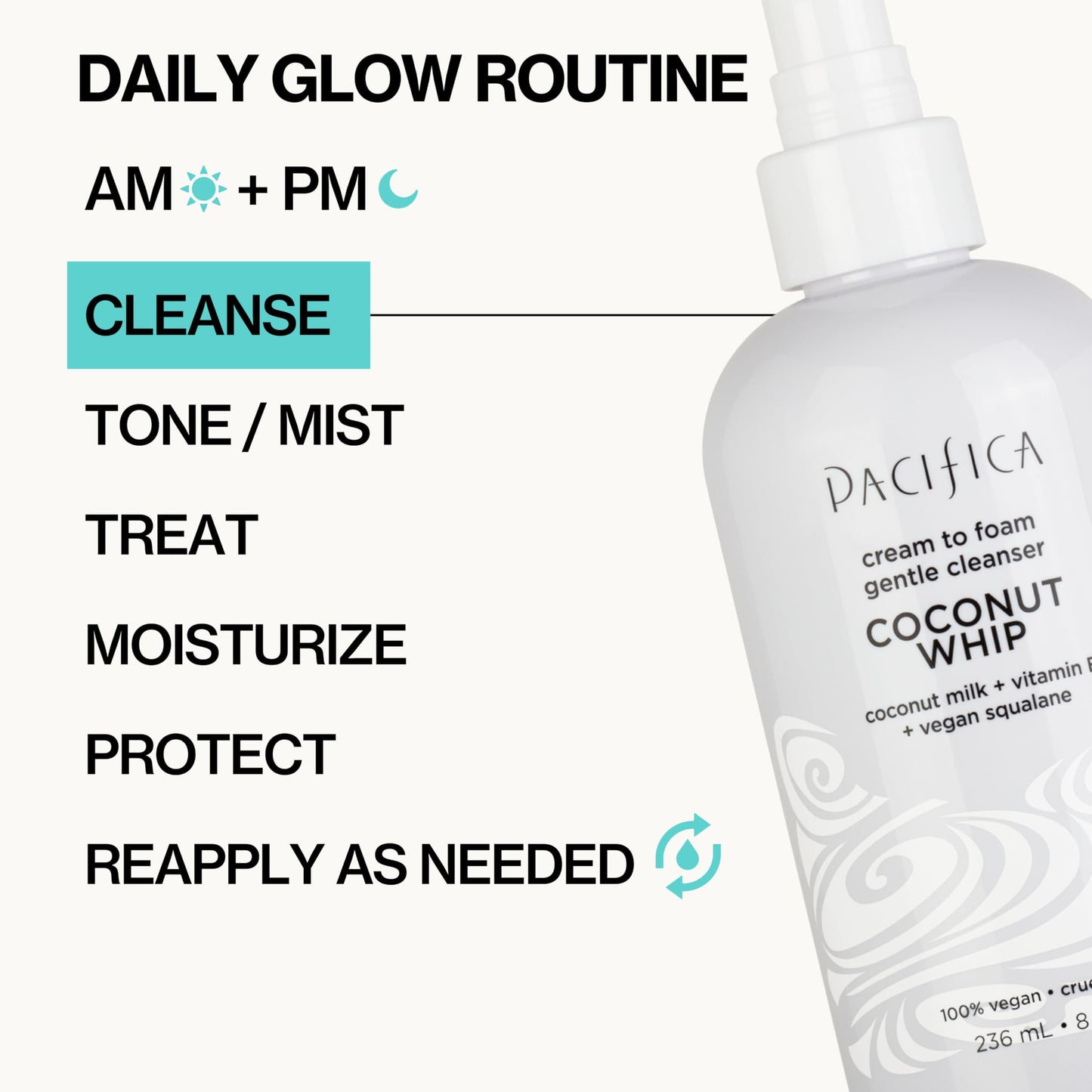 Pacifica Coconut Whip Cream to Foam Face Wash - Gentle Hydrating Facial Cleanser for Dry & Sensitive Skin, Moisturizing Daily Face Wash, Non-Comedogenic Vegan & Cruelty-Free, Dermatologist Tested 8oz
