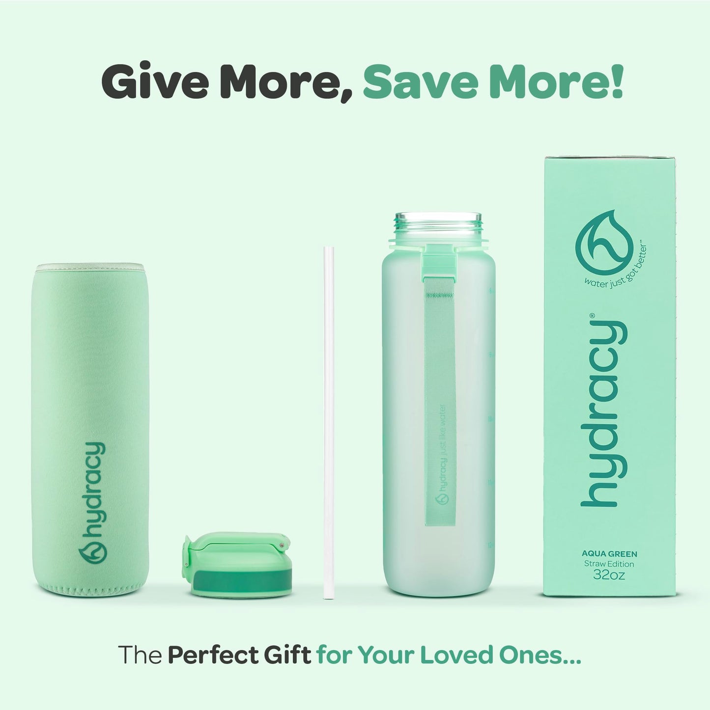 Hydracy Water Bottle with Times to Drink & Straw - Large 32 Oz BPA Free Motivational Water Bottle & No Sweat Sleeve -Leak Proof Gym Bottle with Time Marker - Ideal Gift for Fitness, Sports & Outdoors