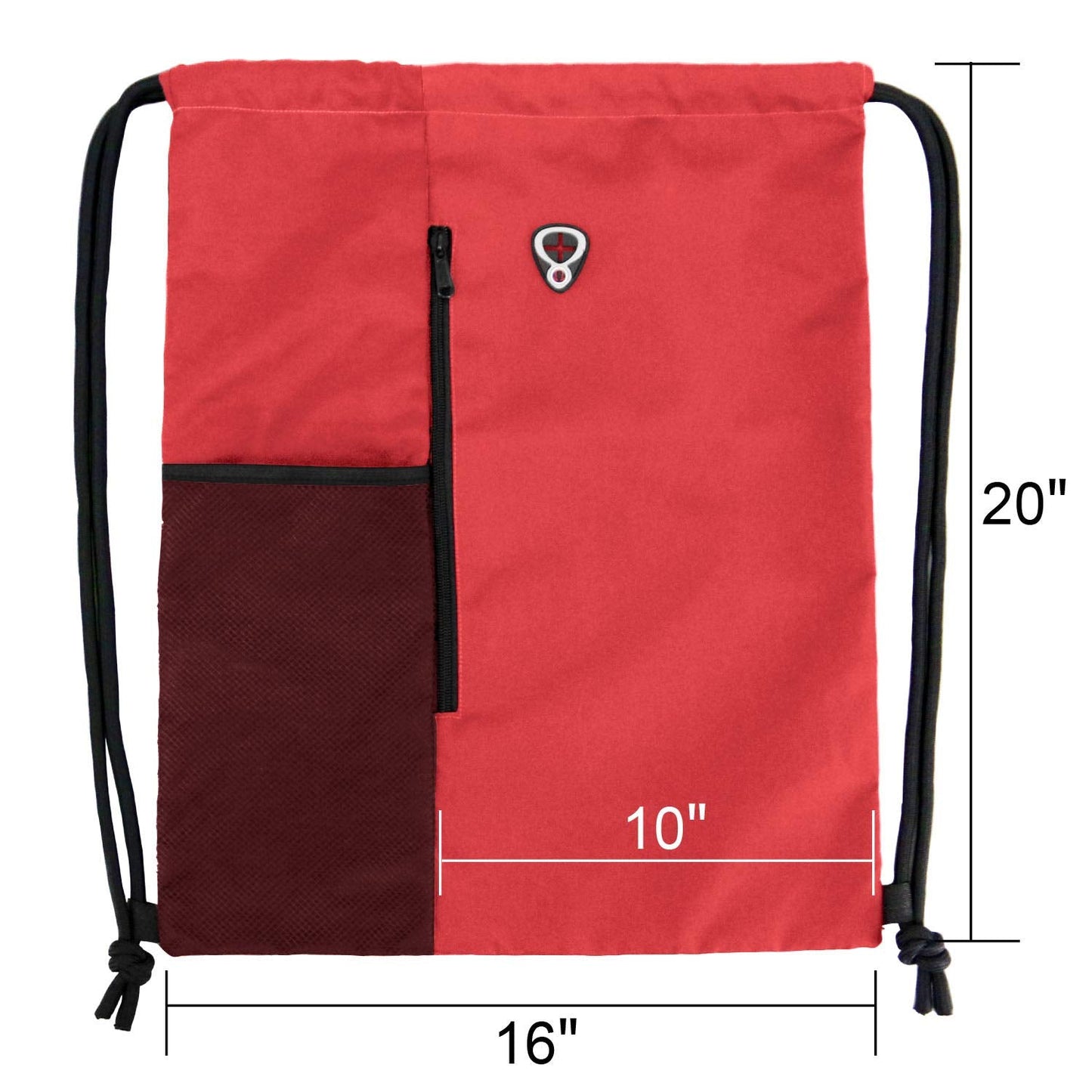 BeeGreen Red Lightweight Drawstring Backpack For Women W Water Bottle Pocket &Front Zippered Pocket Large Sports String Sackpack For Traveling Yoga Beach Outdoor Gym
