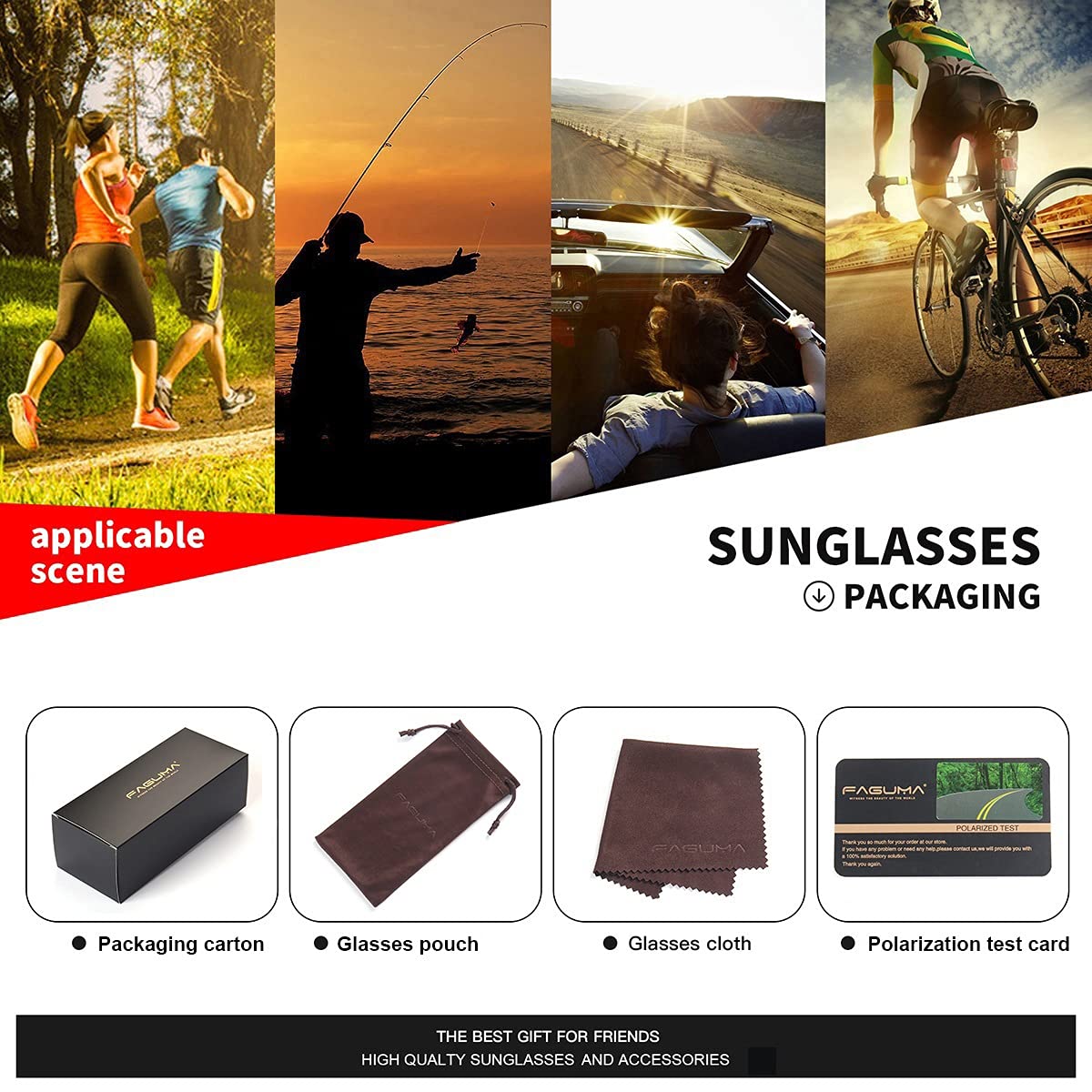 FAGUMA Polarized Sports Sunglasses For Men Cycling Driving Fishing 100% UV Protection