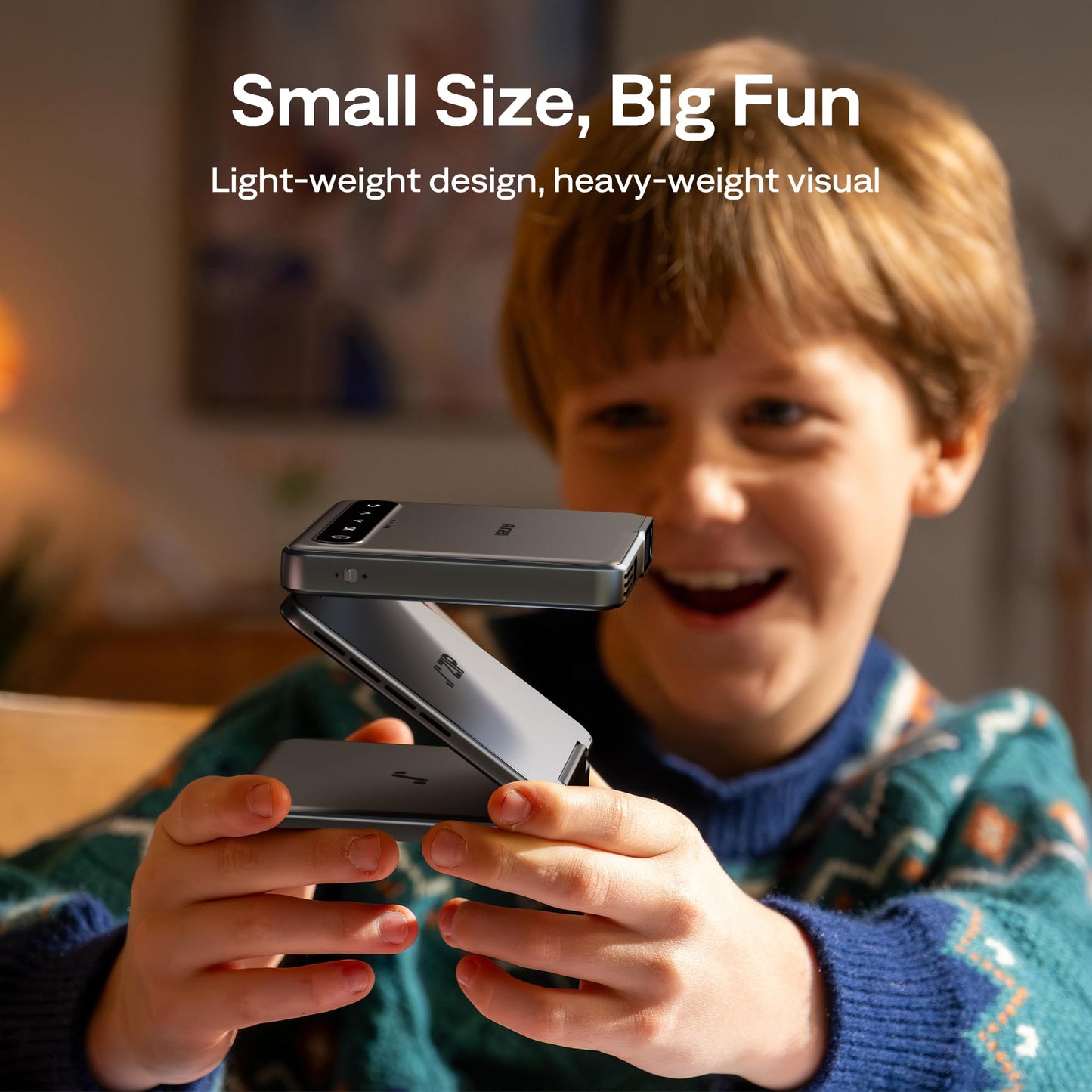 Aurzen ZIP Tri-Fold DLP Truly Mini Projector, Pocket Size, Zero-Lag Focus, One-Click Screen Mirroring, Full-Screen Mode, Type-C Fast Charging, 5,000mAh Battery, Indoor Outdoor Portable Projector, Grey