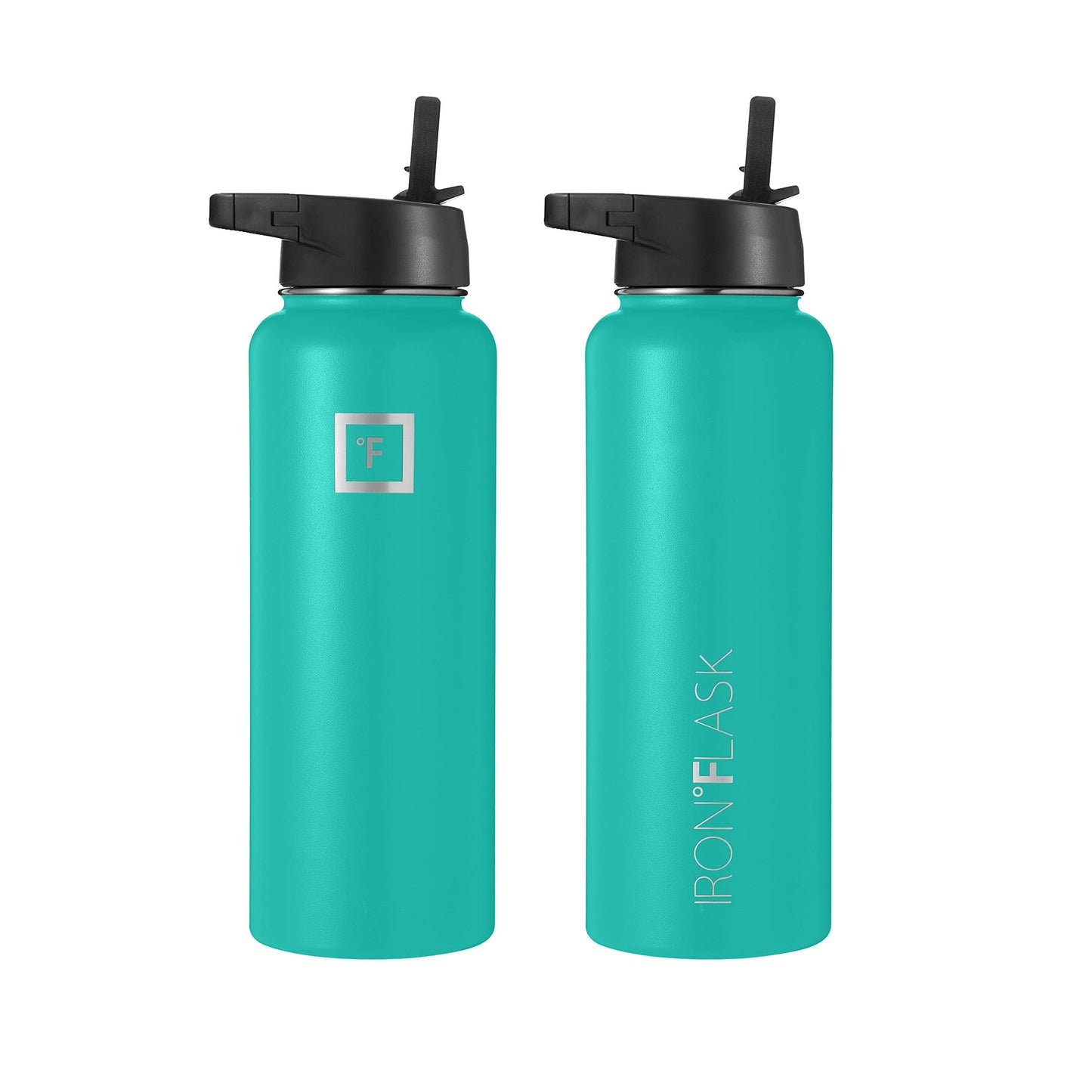 IRON °FLASK Sports Water Bottle - Wide Mouth with 3 Spout Lids - Stainless Steel Gym & Outdoor Bottles for Men, Women & Kids - Double Walled, Insulated Thermos, Metal Canteen - Aquamarine, 40 Oz