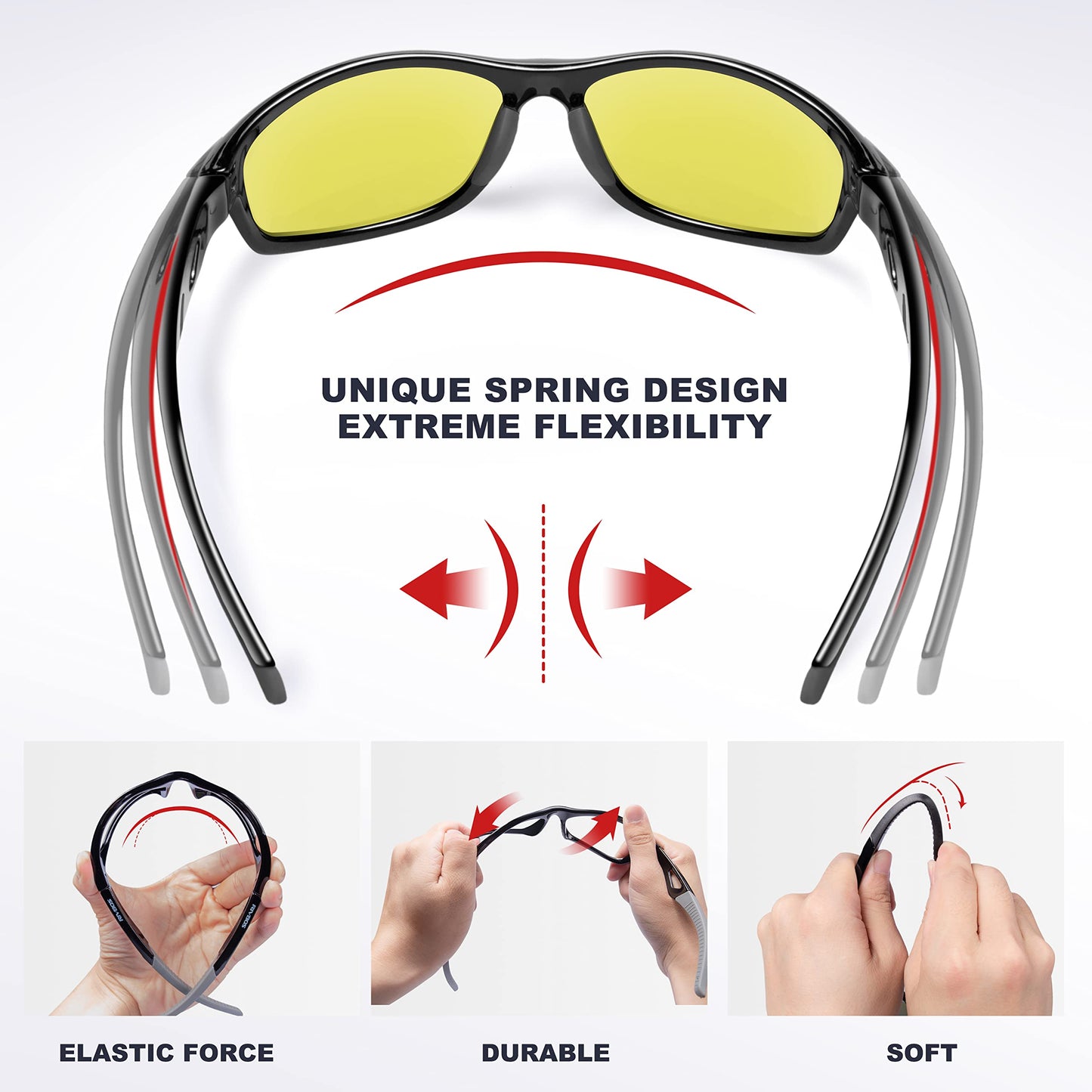 RIVBOS Mens Sunglasses Polarized UV Protection TR90 Unbreakable Frame Sports Driving Fishing Cycling RB833-black Night Version Lens