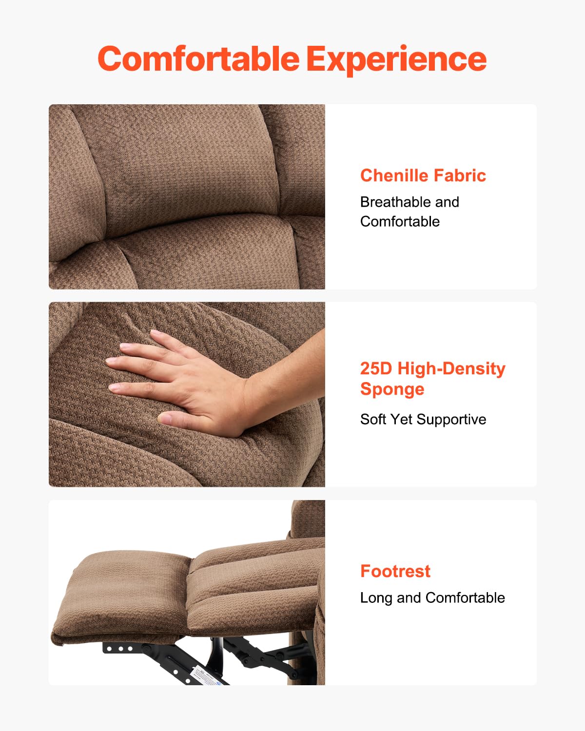 VEVOR Power Lift Recliner Chair, Dual Motor Lift Chair with Heat and Massage for Elderly, 2 Cup Holders and USB Port Infinite Position Adjustment Electric Recliner (Large, Brown)