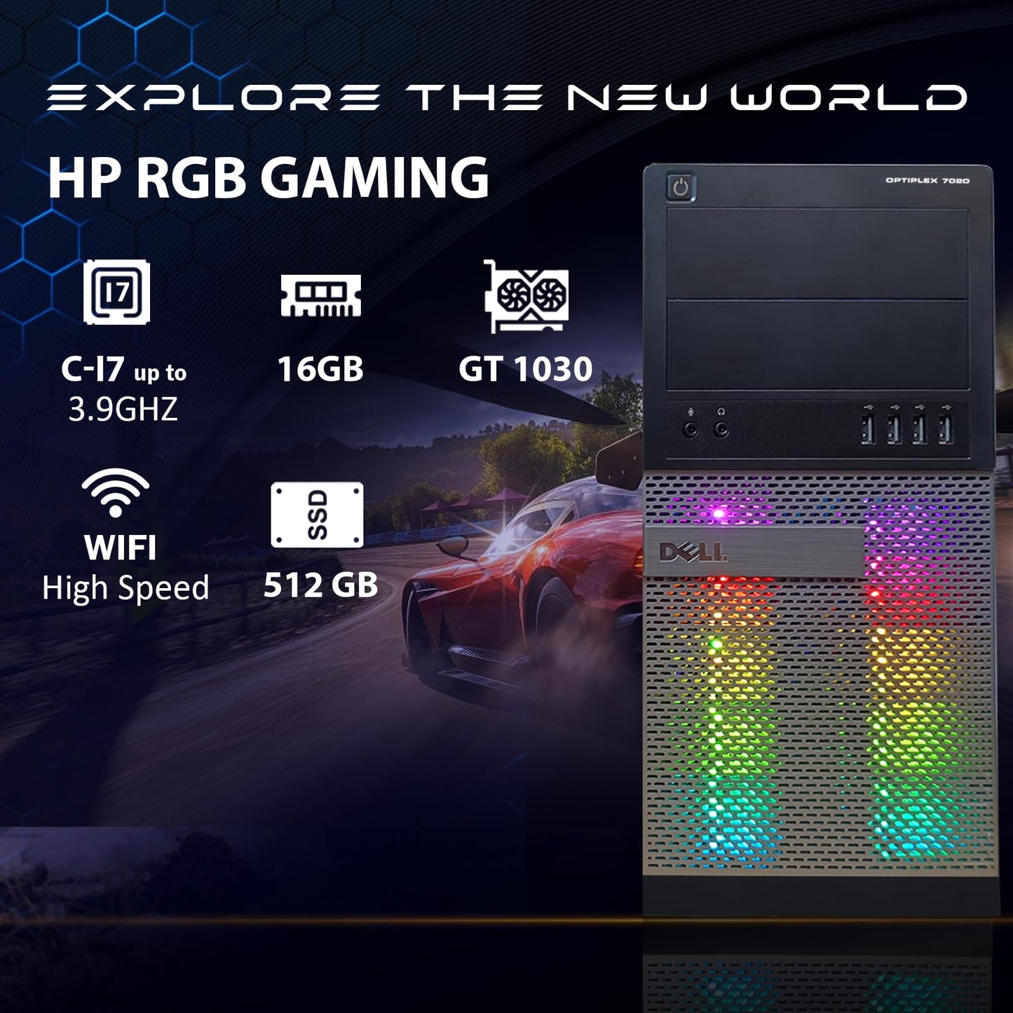 Dell Optiplex 7020 Gaming Desktop PC - Intel Core i7 4th Gen 3.4GHz, NVIDIA GeForce GT 1030 2GB, 16GB RAM, 512GB SSD, HDMI, DVI, VGA, New Keyboard, Mouse, Wi-Fi, Windows 10 Professional(Renewed)