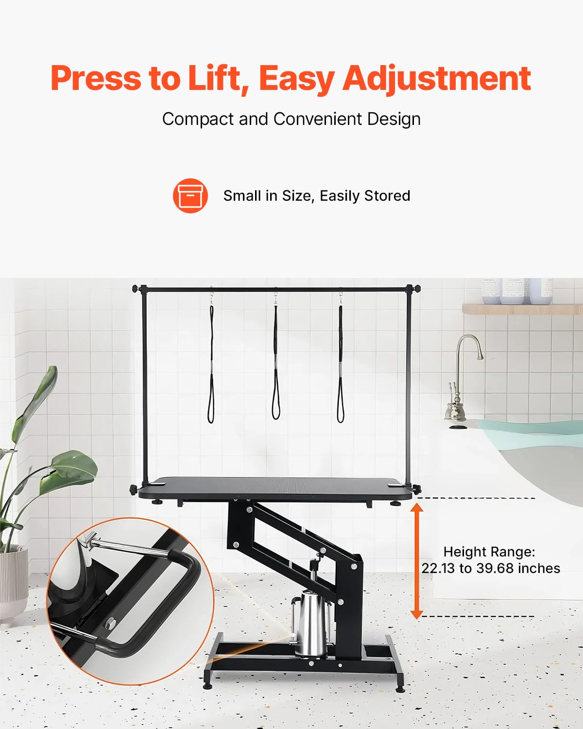 VEVOR Hydraulic Pet Grooming Table, 400LBS Static Load Capacity, 42.5 x 24 Inch Dog Grooming Station with Anti-Slip Tabletop and Dual Height Adjustable Arms with Clamps, for Medium and Small Dogs