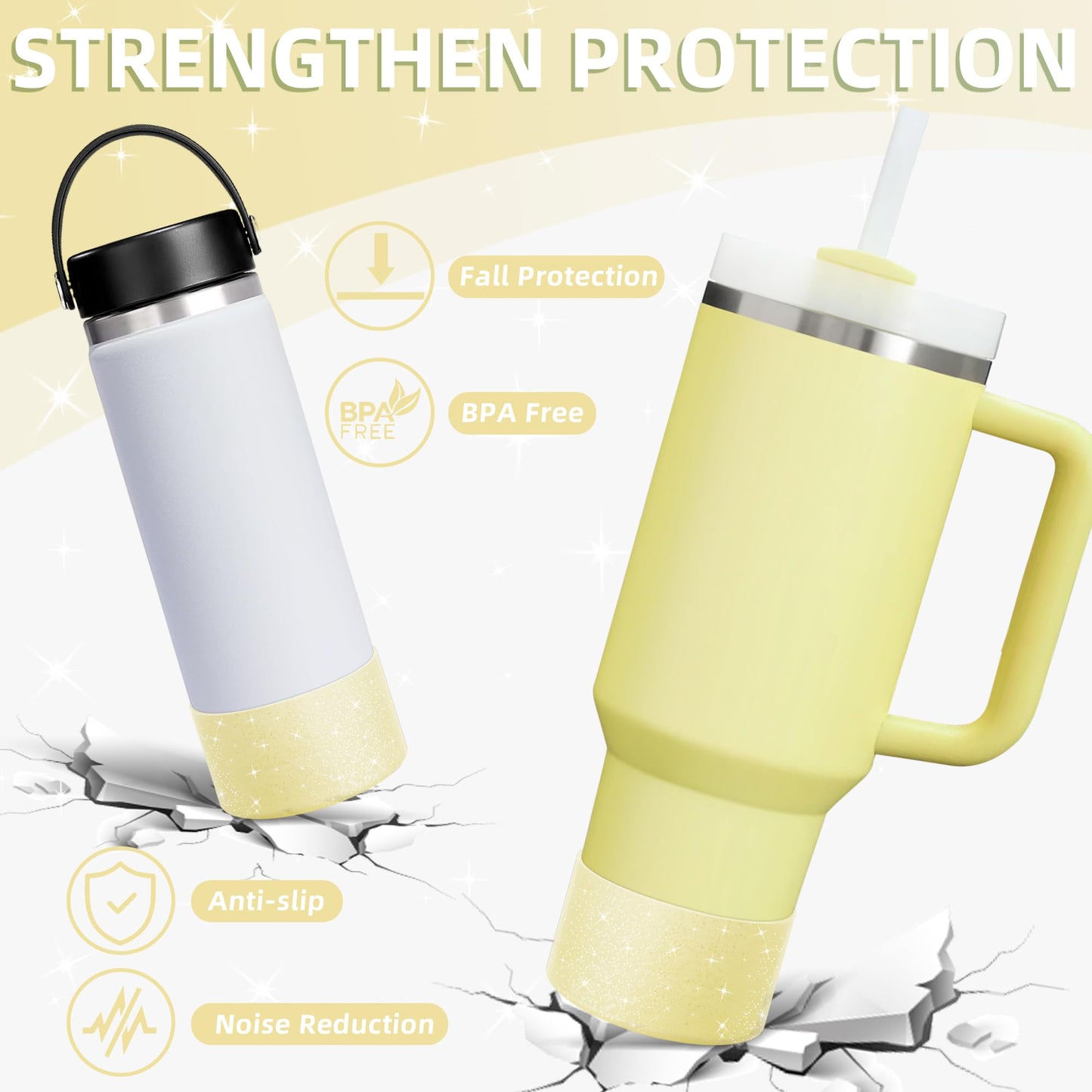 Vmini Protective Glitter Silicone Boot, Compatible with Stanley Tumbler 20-40oz & Hydro Flask Water Bottle 12-24oz and More Bottles/Tumblers with 2.8-2.95in Bottom, Bling Anti-Slip Sleeve Cover