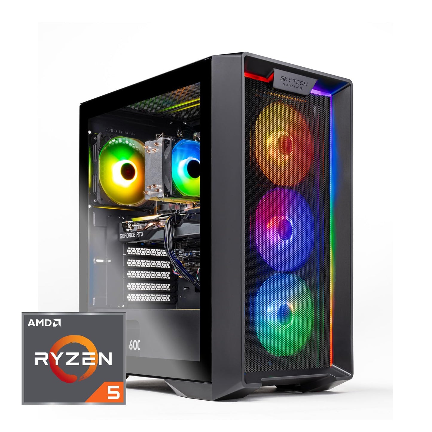 Skytech Nebula Gaming PC Desktop, Ryzen 5 5600 3.5 Ghz (4.4GHz Turbo Boost), NVIDIA RTX 3050 6GB GDDR6, 1TB SSD, 16GB DDR4 RAM 3200, 650W Gold PSU, Wi-Fi, Win 11 Home