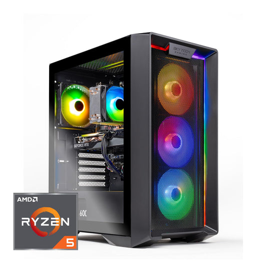 Skytech Nebula Gaming PC Desktop, Ryzen 5 5600 3.5 Ghz (4.4GHz Turbo Boost), NVIDIA RTX 3050 6GB GDDR6, 1TB SSD, 16GB DDR4 RAM 3200, 650W Gold PSU, Wi-Fi, Win 11 Home