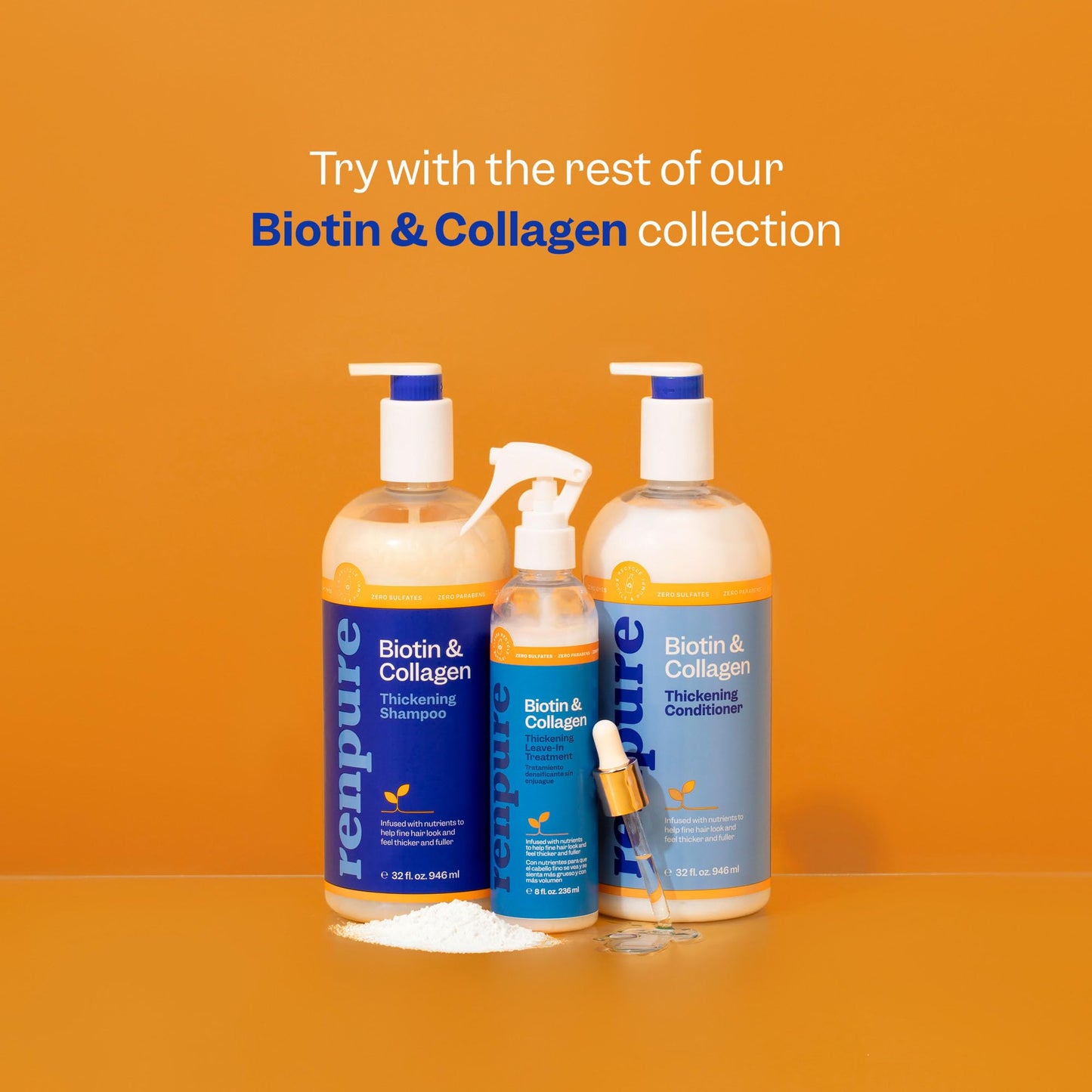 Renpure Biotin & Collagen Leave-In Conditioner Treatment - For Fuller, Thicker Looking Hair That Shines - For Fine, Thin or Limp Hair - Vitamin B7 (Biotin), Collagen - 8 Fl Oz