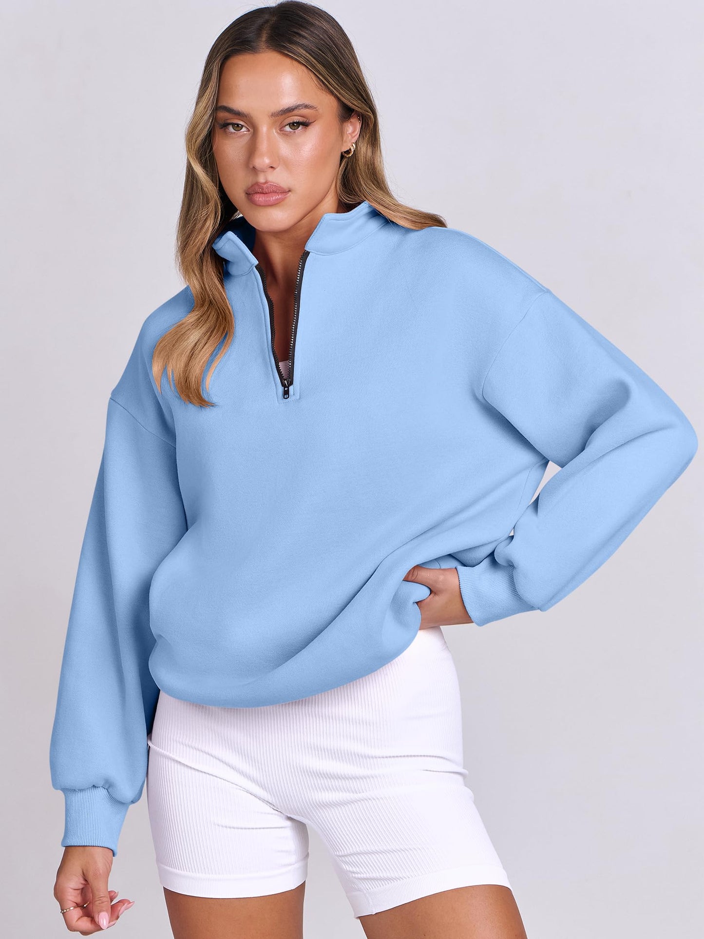 ANRABESS Women Oversized Sweatshirts Hoodies 1/4 Half Zip Pullover Top Fall Fashion Outfits 2024 Y2k Clothes 1018qianlan-S