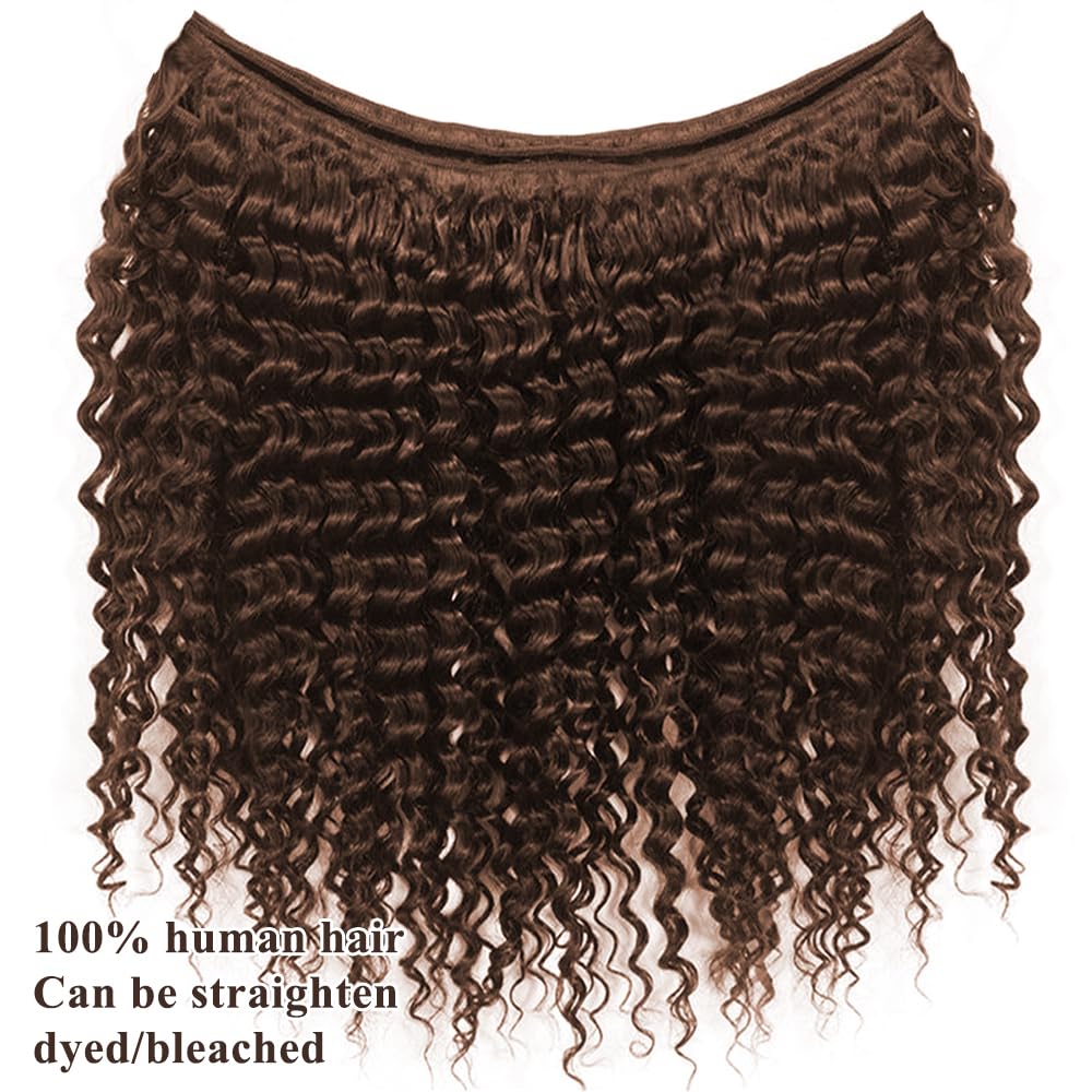 ALLRUN Deep Wave Brown Human Hair Bundles Curly Bundles Chocolate Brown Bundles For Braiding Brazilian Human Hair Bundles Curly Wave Extensions 4# Color 141618 Inch