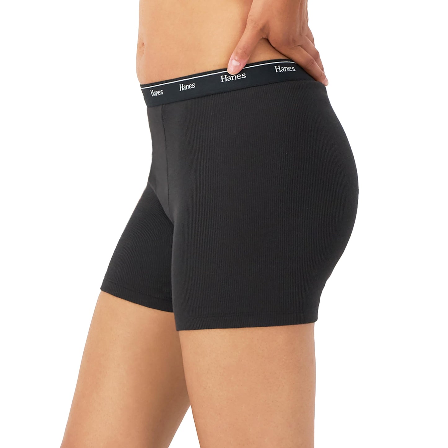 Hanes Women's Mid-Thigh Boxer Brief Pack, Stretch Cotton Underwear, 4-Pack, Basic Color Mix, Small