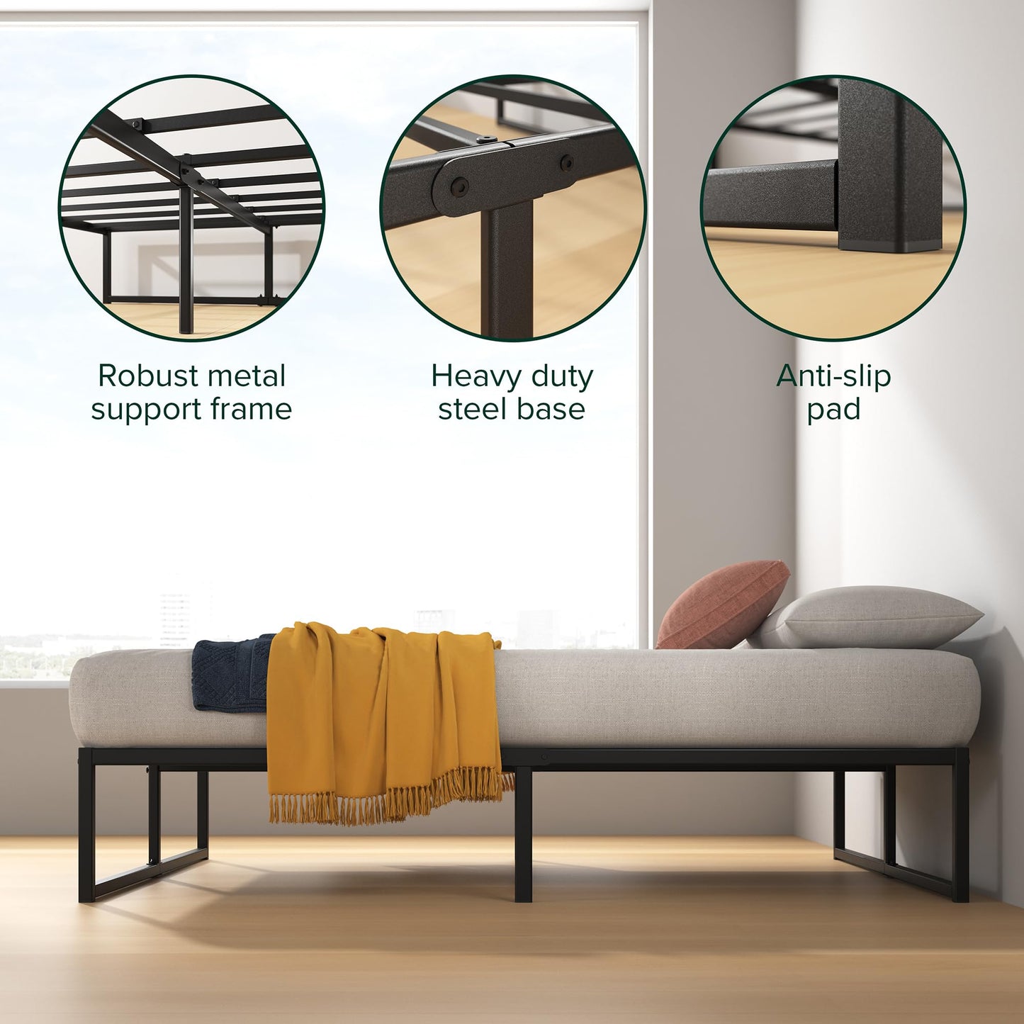 ZINUS Lorelei 14 Inch Metal Platform Bed Frame, Steel Slat Support, No Box Spring Needed, Eco Friendly WonderBox(TM) Packaging, 12.4” Underbed Storage, Easy Assembly, Black, Full