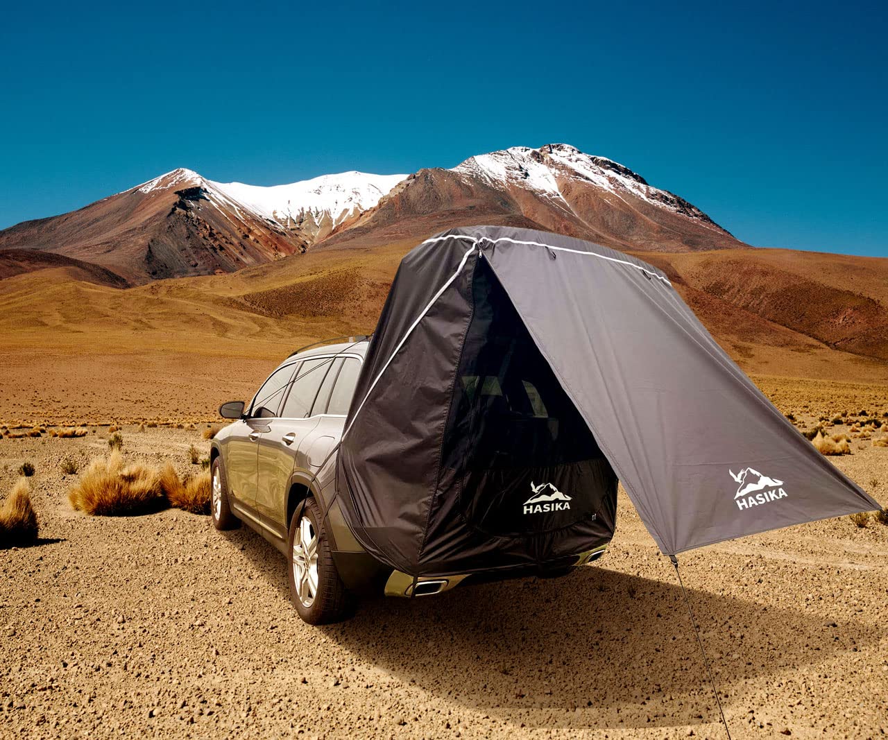 Hasika SUV Camping Tent Car Tailgate Shade Awning with Screen Net Waterproof 3000MM UPF 50+ Black (Small)