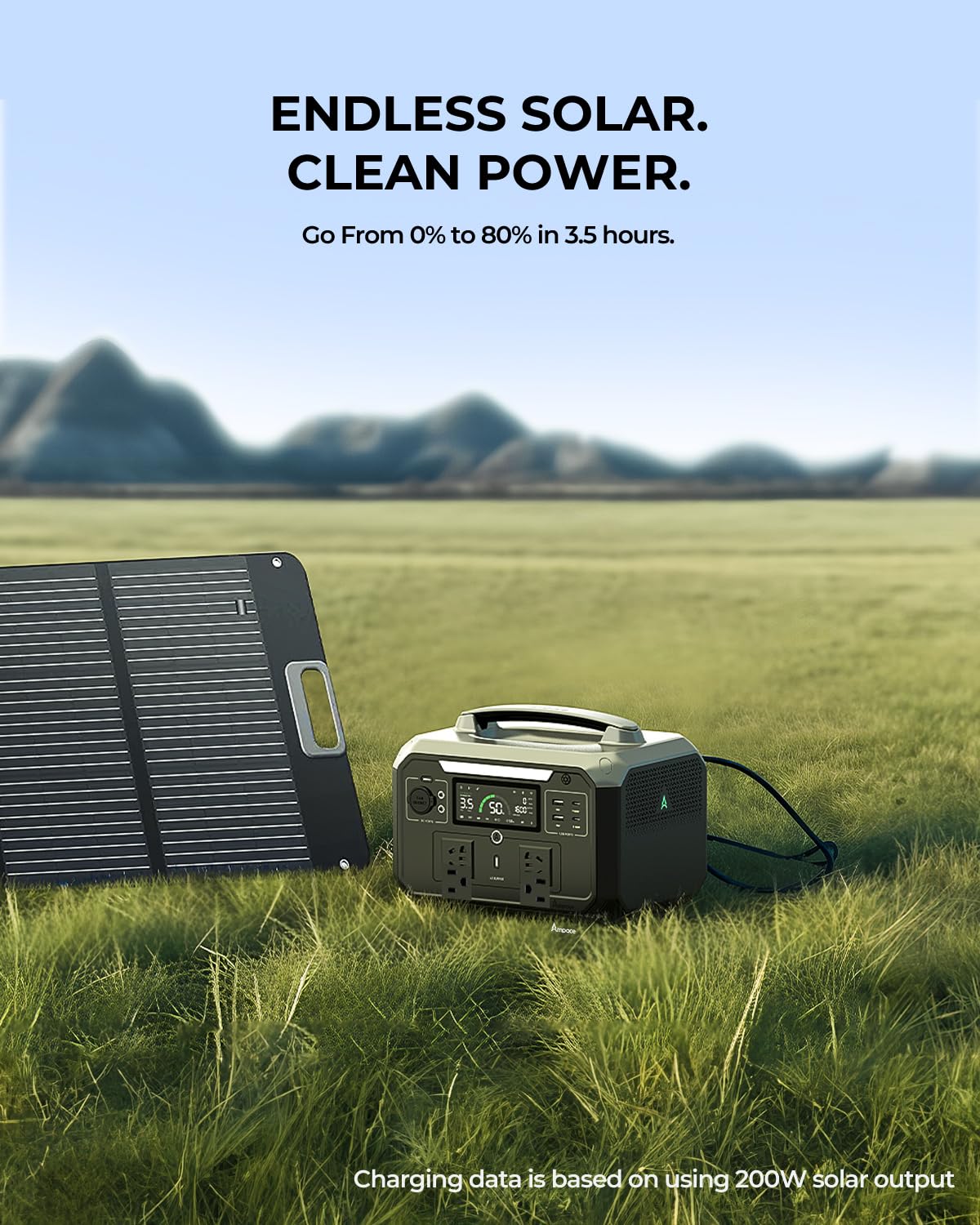 AMPACE Portable Power Station Andes 600 Pro, 600W (Peak 1800W) Solar Generator, 0-80% in 1 Hr, 584Wh Hybrid LiFePO4 Battery for Outdoor Camping, RVs, Home Use (Solar Panel Optional)