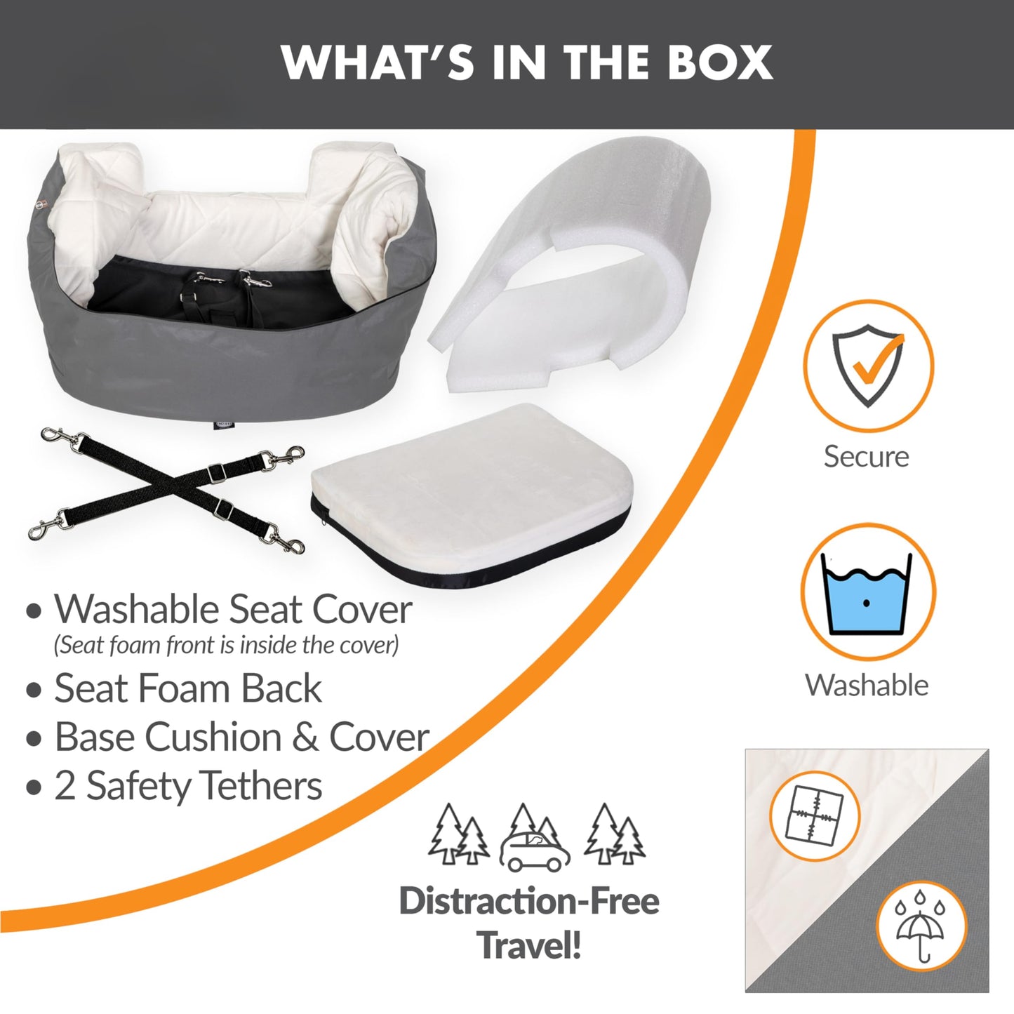 K&H Pet Products Bucket Booster Dog Car Seat, Seat Belt Secured, 2 Safety Leashes, Washable Covers, Sturdy Dog & Cat Booster Seat, Carriers for Small to Medium Pets - Large Gray/Cream