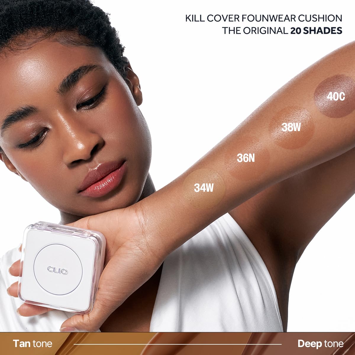 CLIO Kill Cover Founwear Cushion Foundation – Korean Makeup, Full High Coverage, Airy Satin Finish, Skin Fit, 38W MAHOGANY