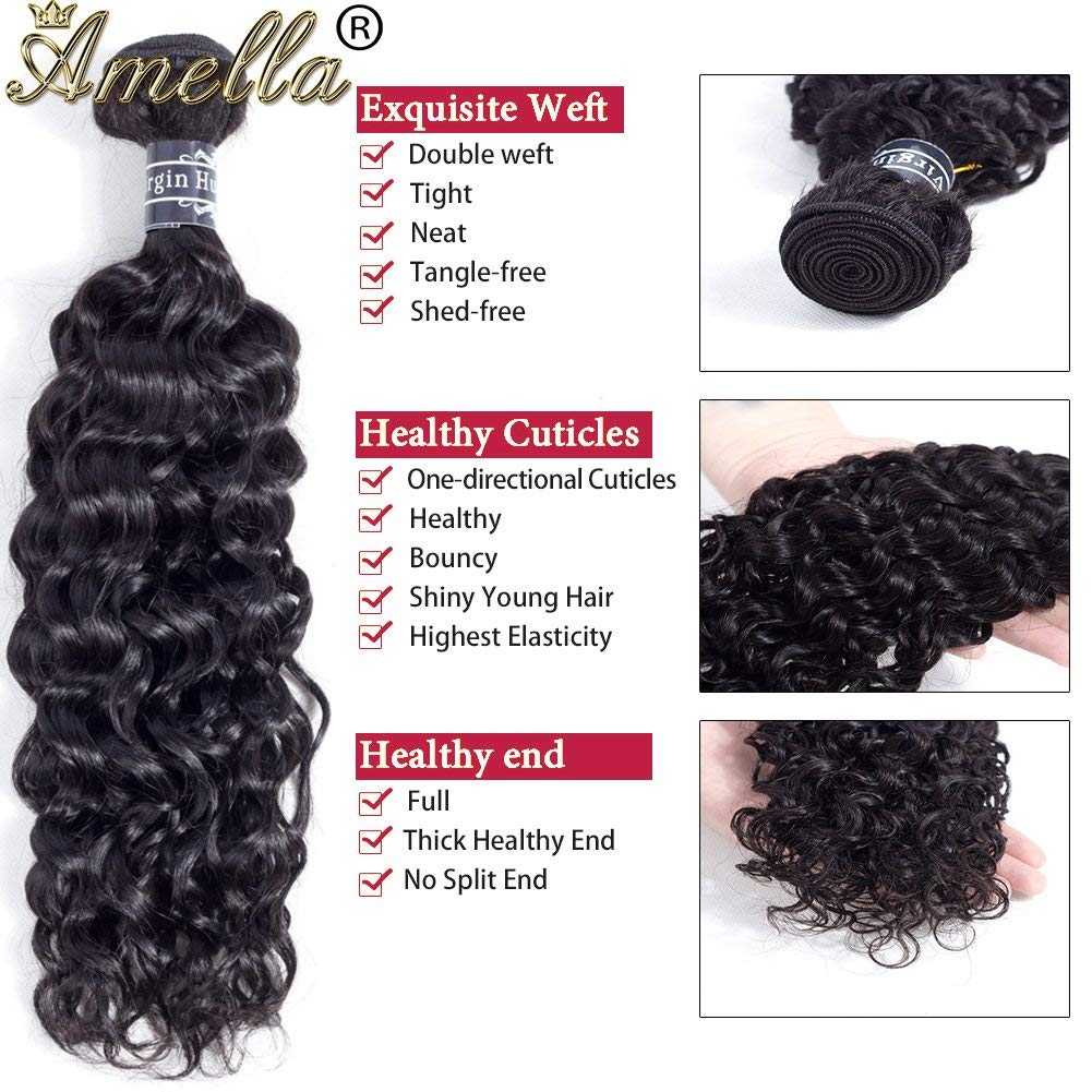 Amella Hair 8A Brazilian Virgin Curly Hair (12" 12" 12”,300g) 3 Bundles Weave 100% Unprocessed Brazilian Virgin Curly Hair Bundles Natural Black Color Brazilian Kinky Curly Hair Weave Bundles