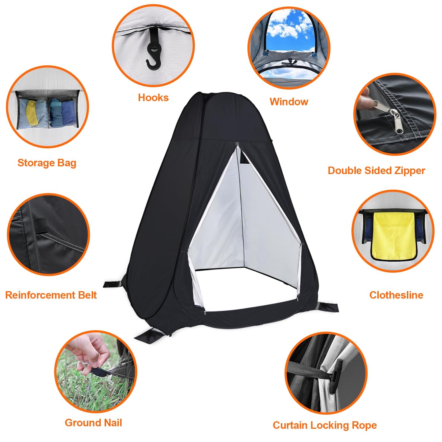 anngrowy Shower Privacy Tent, 7FT Extra Large Pop Up Toilet Tent, Portable Outdoor Bathroom Shower Enclosure, Privacy Shelter for Changing Camping Hiking Beach Dressing, Fishing, UPF50+