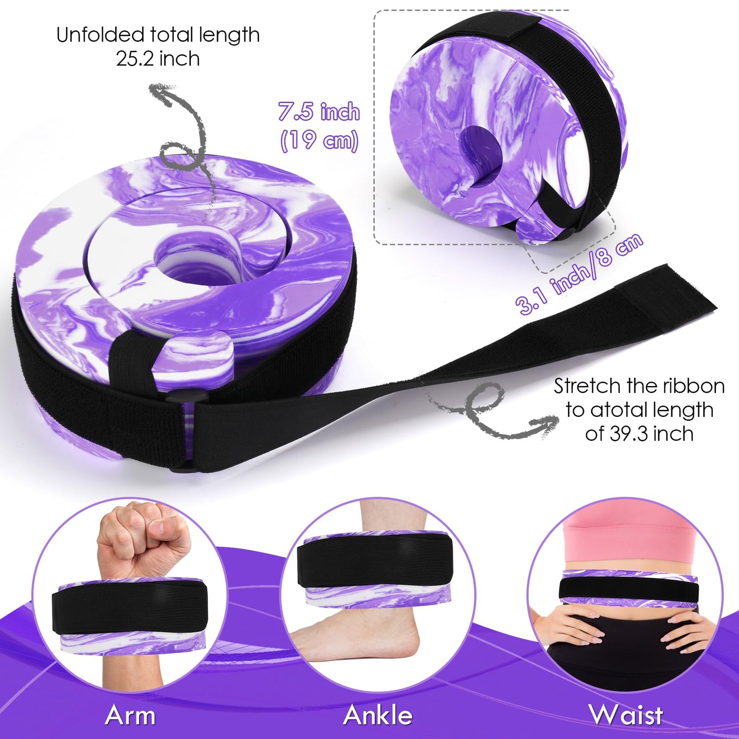 Water Aerobics Set for Aquatic Exercise, New Upgrade Aquatic Exercise Dumbbells and Foam Swim Aquatic Cuffs with Detachable Vecro, Aquatic Fitness Equipment for Water Workouts, Camouflage Purple