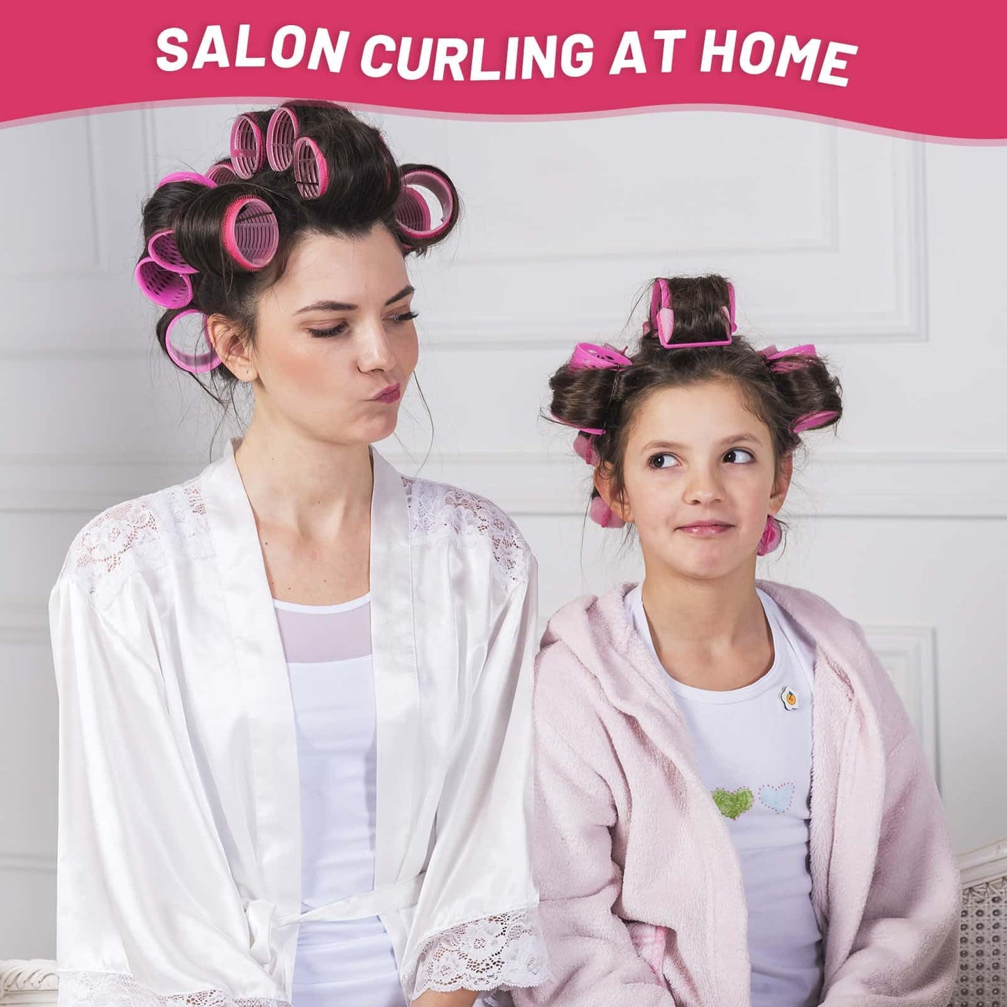 Jumbo Hair Rollers Set - 24 Pieces with 12 Large Rollers and 12 Clips for Voluminous Long Thick Hair (Hot Pink)