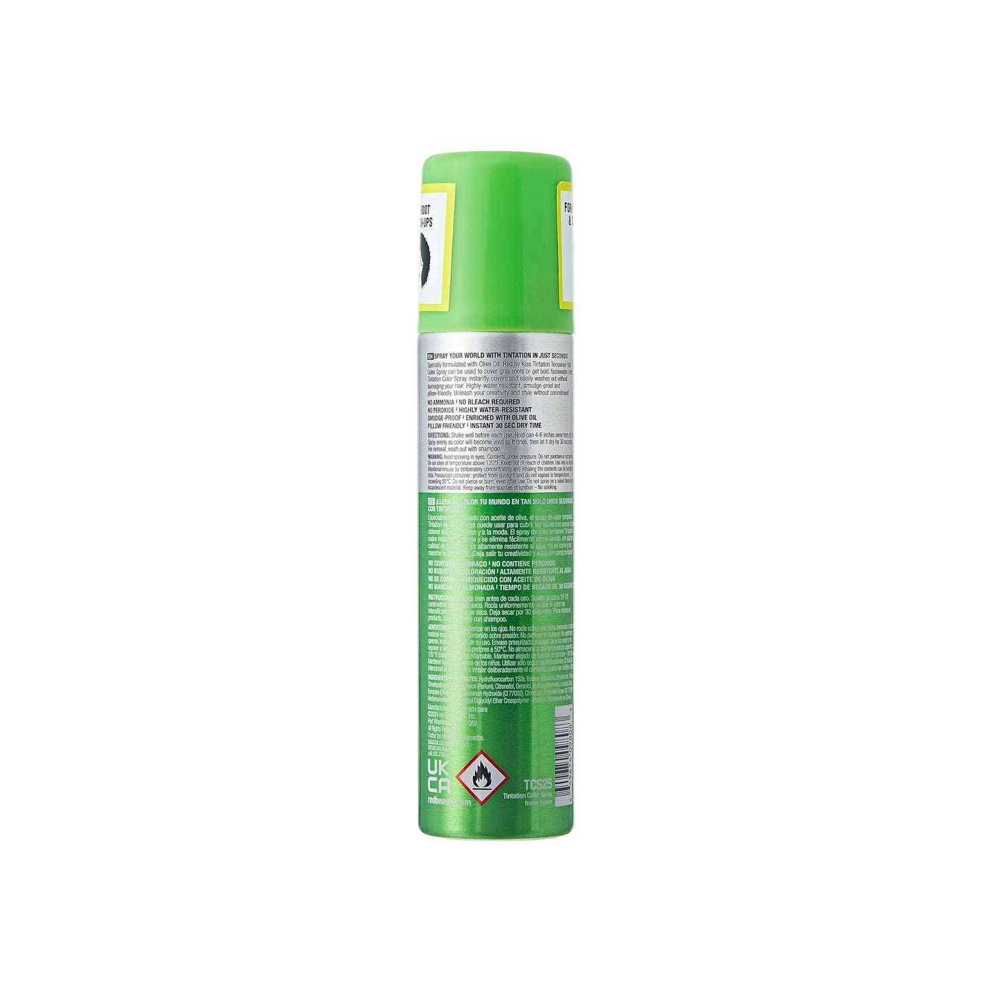 Red by Kiss Tintation Temporary Hair Color Spray 2.82oz, Quick-Dry & Smudge-Proof, Vivid Color Washable Hair Dye, Styling Spray Cosplay Halloween Birthday Party Festival (Neon Green)