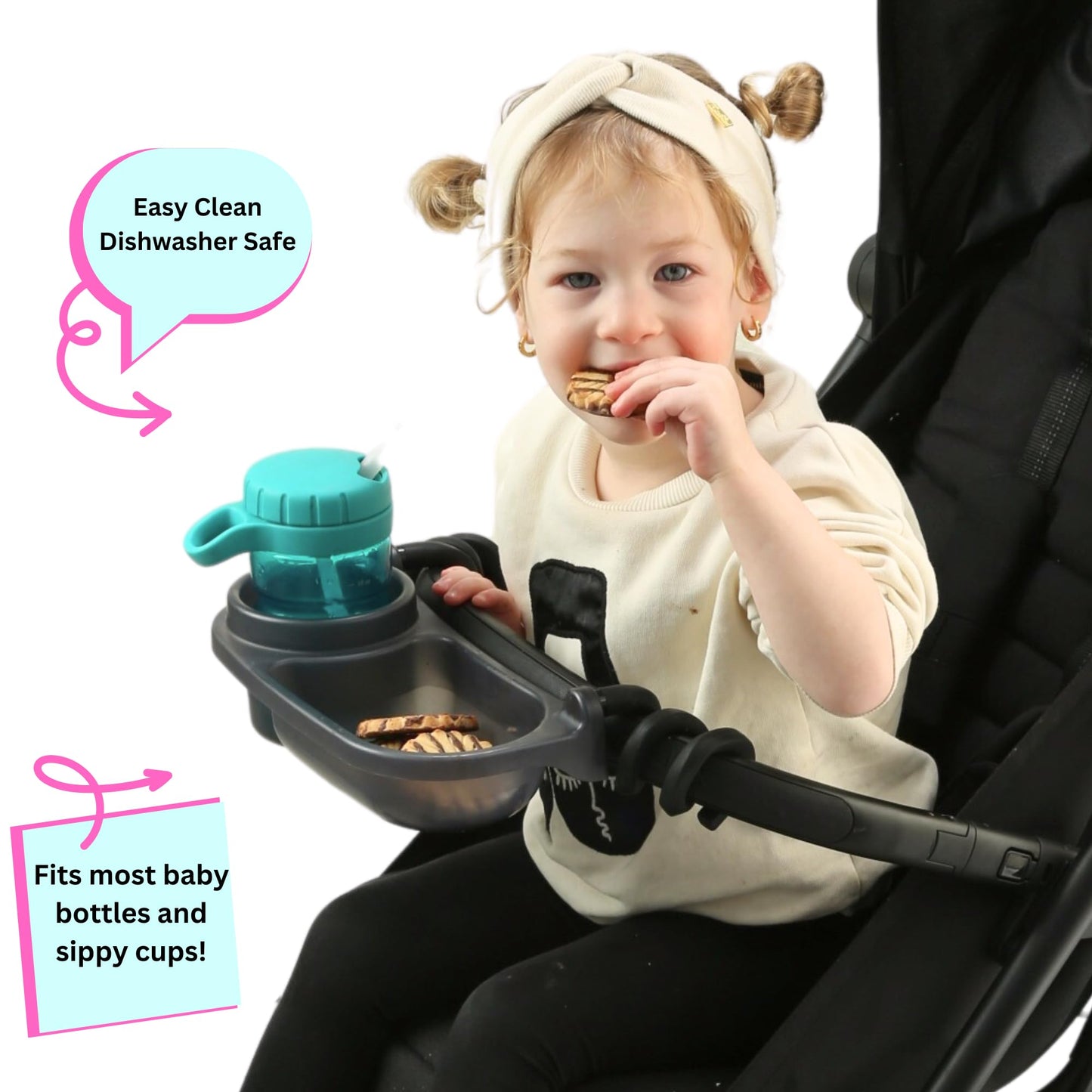 Swanoo Universal Stroller Snack Tray | Compatible with Nuna | Stroller Cup Holder | Silicone Arms Grip Bumper Bar | Stroller Tray Attachment with Cups Holder for Baby Toddler | Stroller Accessories