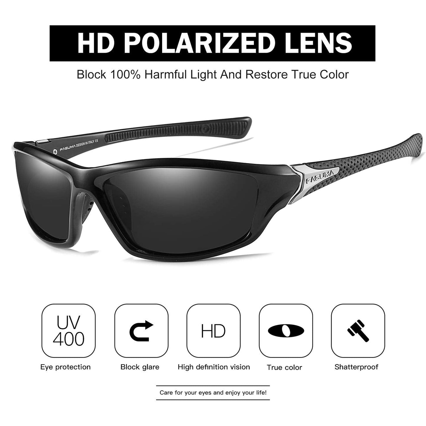 FAGUMA Sports Polarized Sunglasses For Men Cycling Driving Fishing 100% UV Protection