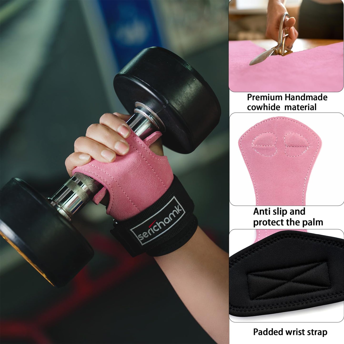 Wrist Wraps for Weightlifting Women with Cushion Wrist Loop Leather Wrist Straps for Weightlifting Deadlift Straps for Powerlifting Bodybuilding Gym Straps Workout Heart Pink