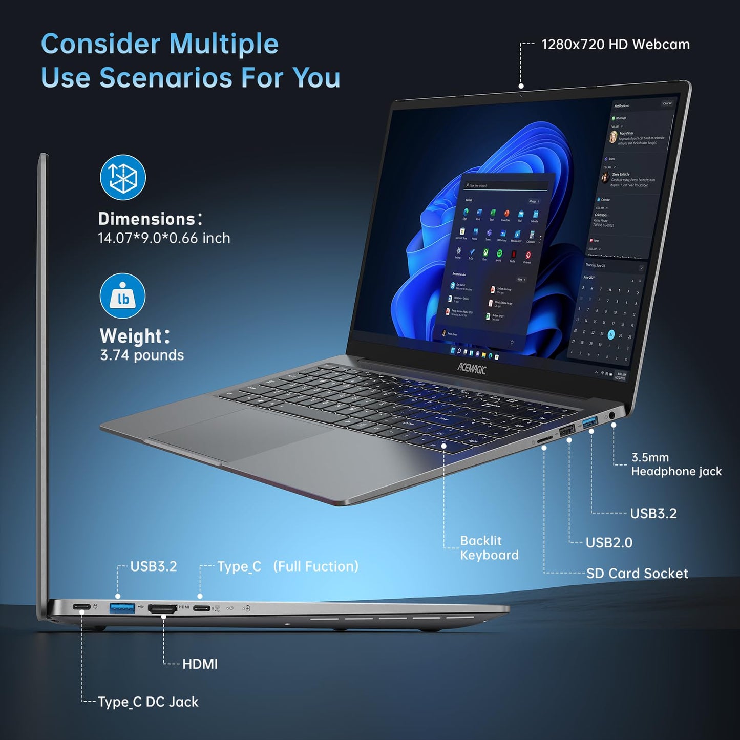 ACEMAGIC 2025 Gaming Laptop, 16.1inch Laptop Computer with AMD Ryzen 7 5700U Series(8C/16T, Up to 4.3GHz), 16GB RAM 512GB NVMe SSD Windows 11 Laptop, Radeon RX Vega 8 Graphics,WiFi 6, Backlit KB