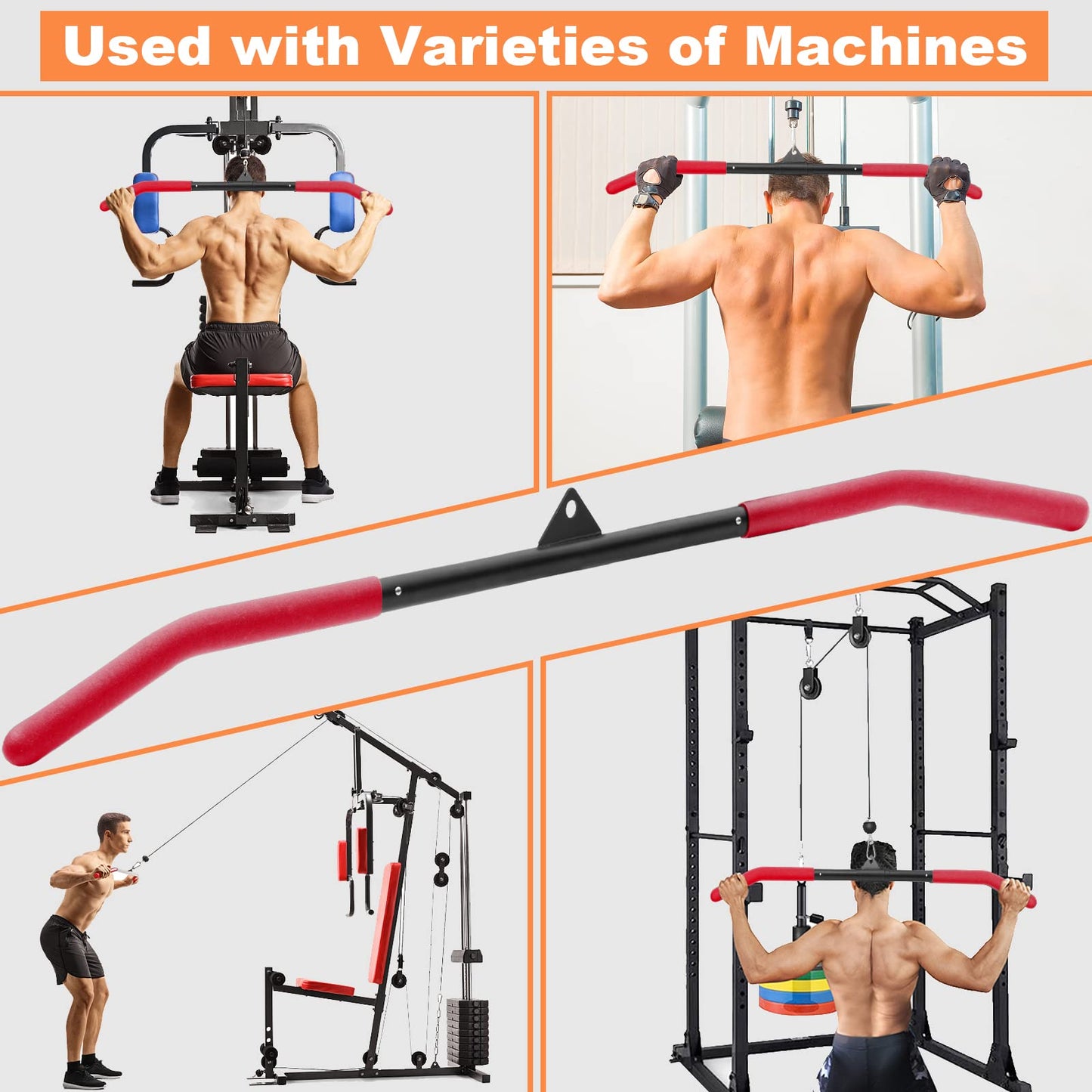 SERTT 39.37 Inch LAT Pull Down Bar Attachment for Pulley Cable Machine, Curl Tricep Press Down Bar with Rubber Handle, LAT Pulldown Attachments for Gym, Strength Workout, Muscle Building