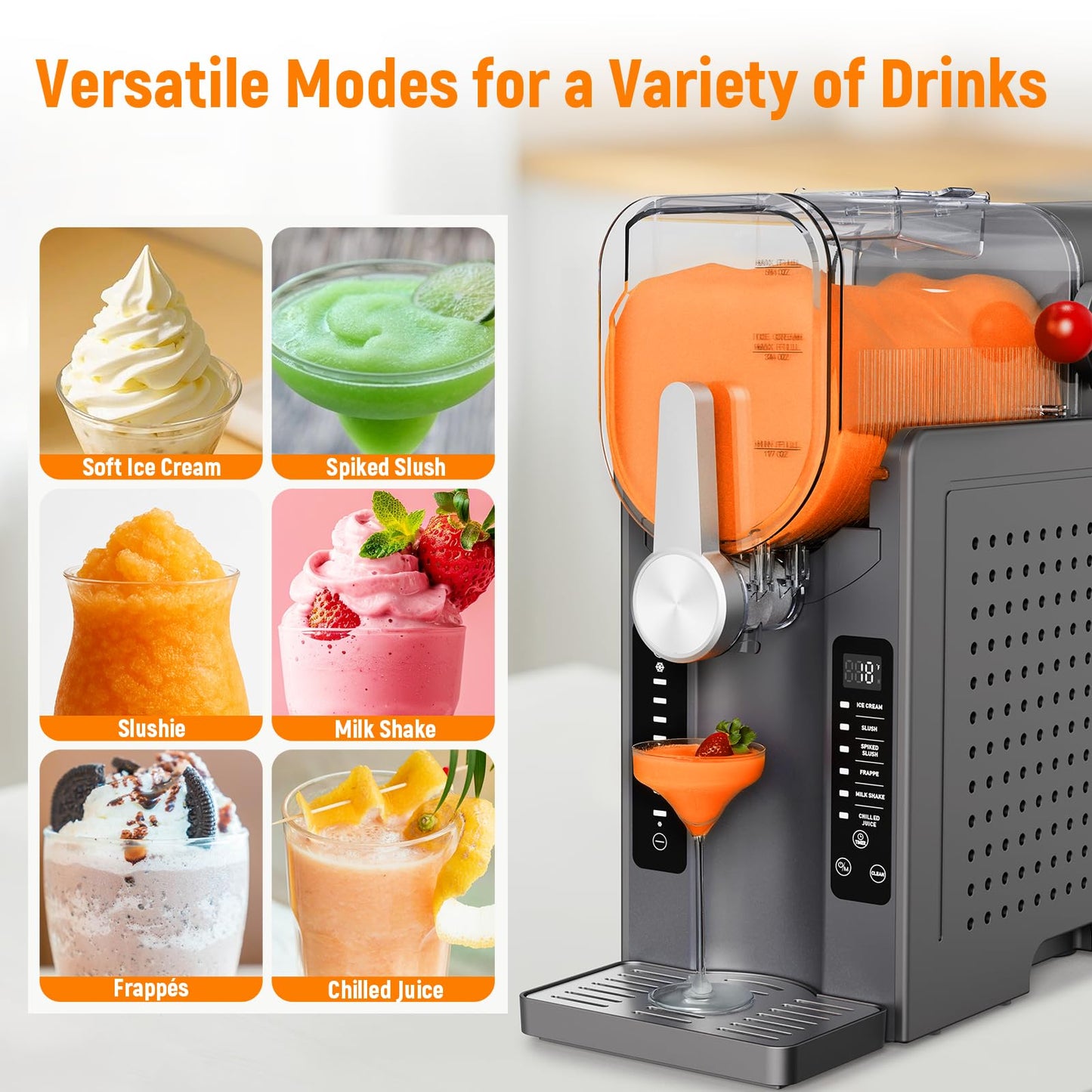 Slushie Machine for Home - No Ice Needed Slushy Maker, Fast 5-Min Freeze, Auto-Clean, 6 Preset Modes | Frozen Margaritas, Cocktails, Smoothies, Frappés, Ice Cream