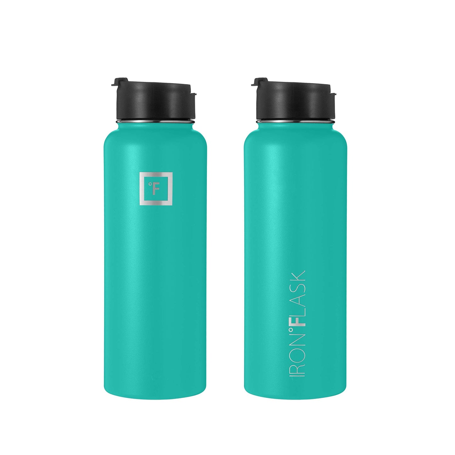 IRON °FLASK Sports Water Bottle - Wide Mouth with 3 Spout Lids - Stainless Steel Gym & Outdoor Bottles for Men, Women & Kids - Double Walled, Insulated Thermos, Metal Canteen - Aquamarine, 40 Oz