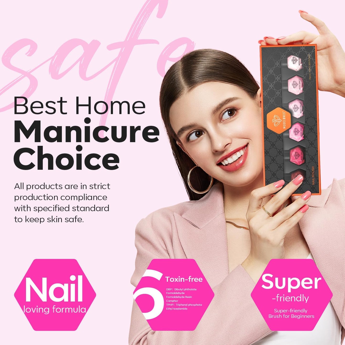 modelones Pink Nail Polish 6 Colors Hot Pink Tones Neon Shades Magenta Light Soft to Dark 2025 Spring Nail Art Design for Women Girl Nail Lovers Valentine's Day Gift Salon DIY Manicure Kit