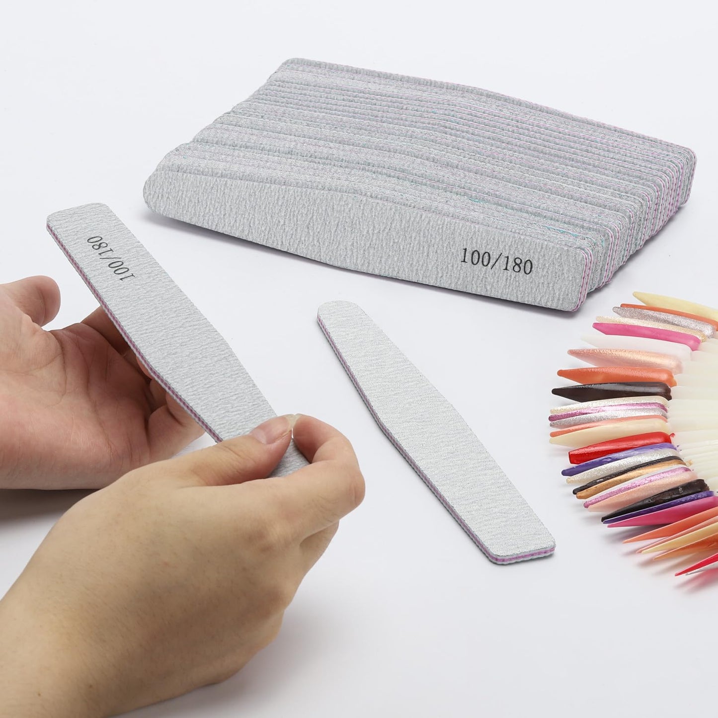 BTYMS 25 Pieces 100/180 Grit Nail Files for Acrylic Nails and Natural Nails, Reusable Emery Boards Coarse and Medium Grit Salon Grade Nail File