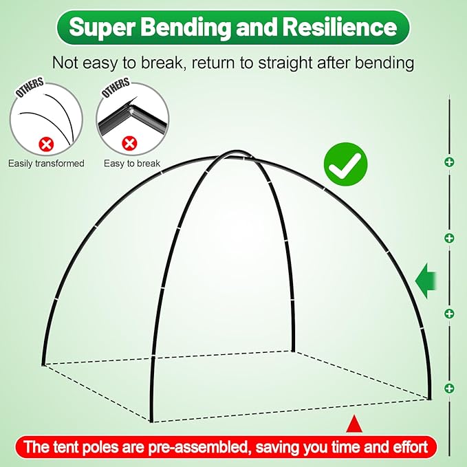 Aluminum Tent Poles Replacement - Pre-Assembled Tent Poles, Fits Both Female and Male Ends - Lightweight Tent Pole Repair Kit for Hiking Camping Backpacking Tent, 20FT