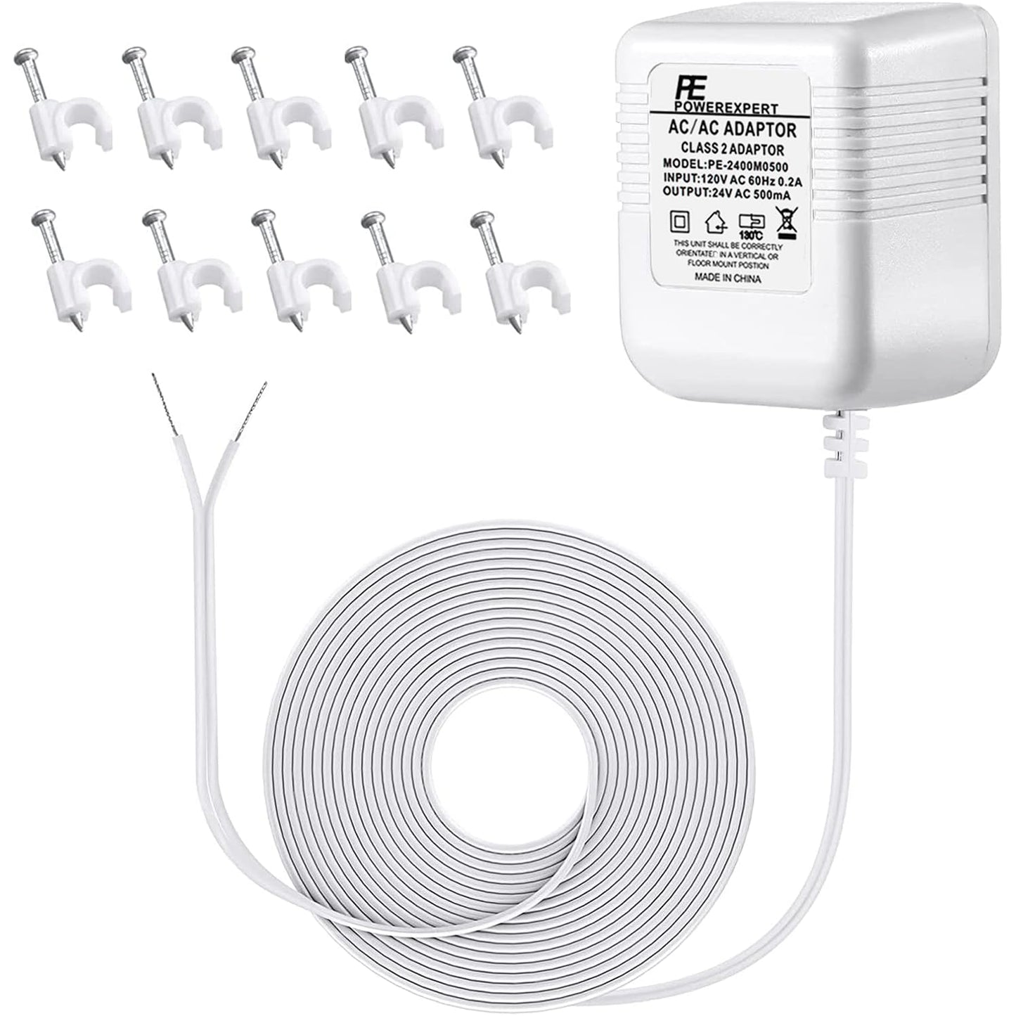 Doorbell Transformer 24V Adapter for Ring Video Doorbell, 16.4ft Long C Wire Power Supply, Compatible with Ring, Nest Hello, Wyze and Eufy Video Doorbells