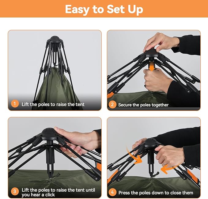 YUSING Instant Tents for Camping Pop Up Tent, Family Camping Tent for 4 Person, Pop Up Tent with Vestibule and Mesh Windows, UPF 50+