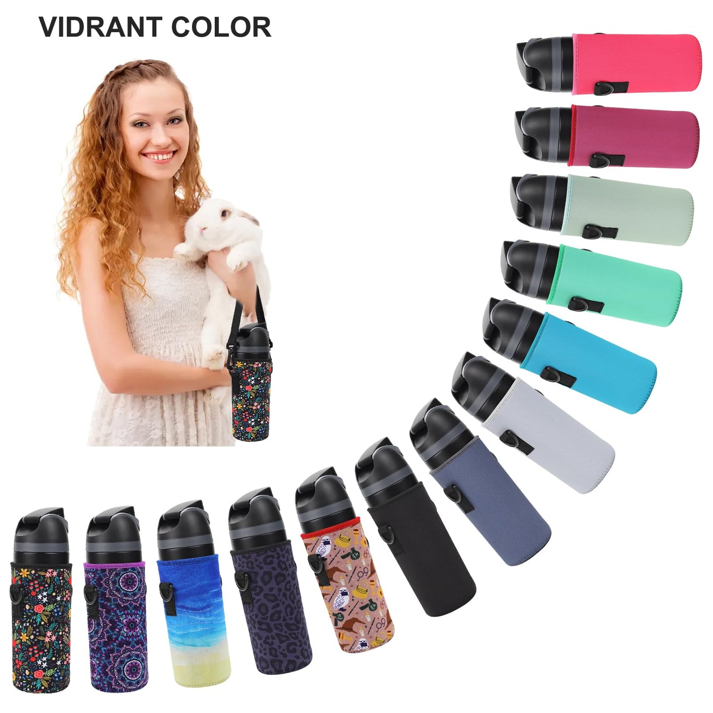 MEETI Neoprene Water Bottle Carrier Bag with Adjustable Shoulder Strap for Owala 24 OZ Tumbler, Insulated Water Bottle Cover for Owala FreeSip Insulated Water Bottle (Bright Pink, 24 OZ)