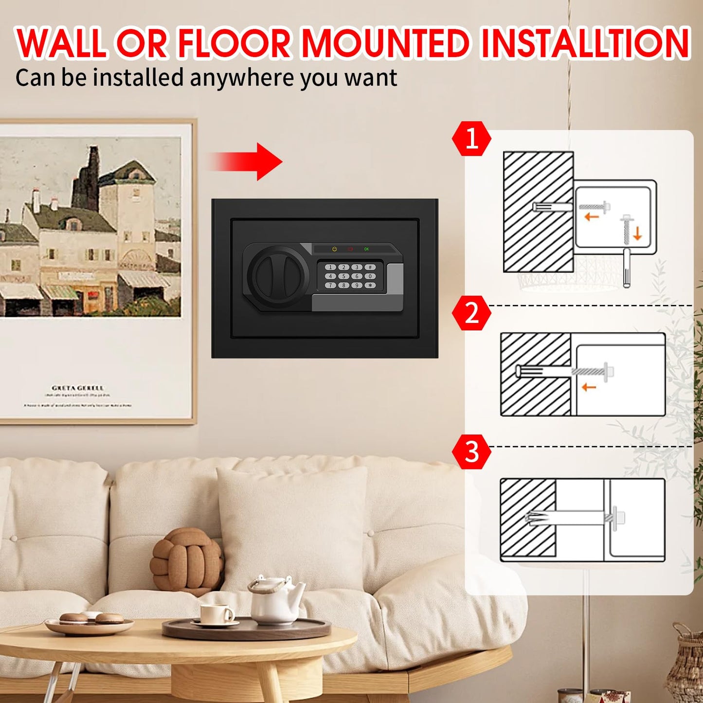 1.2 Cub Small Fireproof Safe for Home, Personal Fire Safe Box with Digital Keypad Key and Removable Shelf, Small Security Box for Money Firearm Medicine Valuables