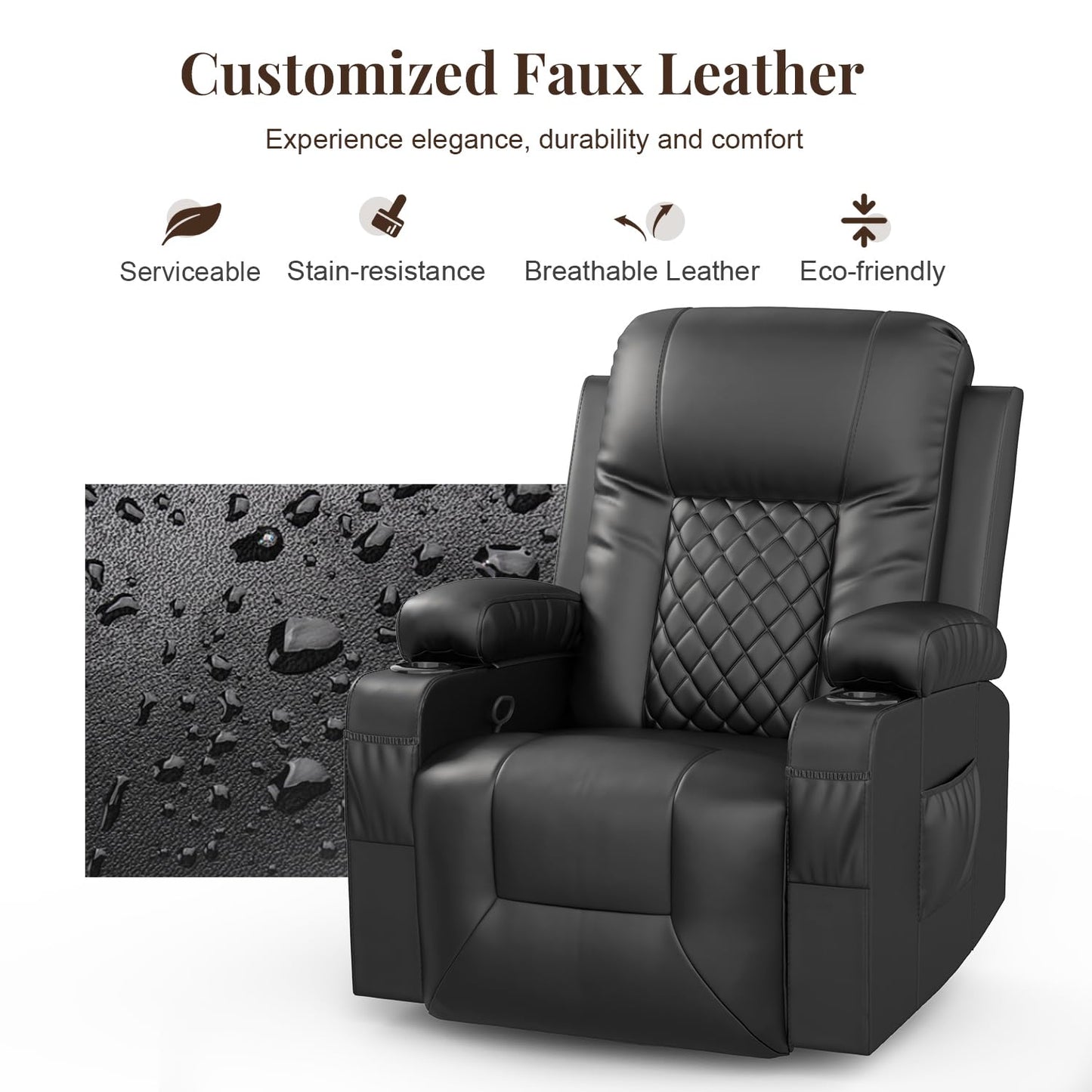 FURNIMAT Loveseat Recliner Sofa Set with 2+1 Pieces in Living Room, 2 Seater Reclining Loveseat Leather, 1 Recliner Chair with 360 Degree Swivel Single Sofa Seat