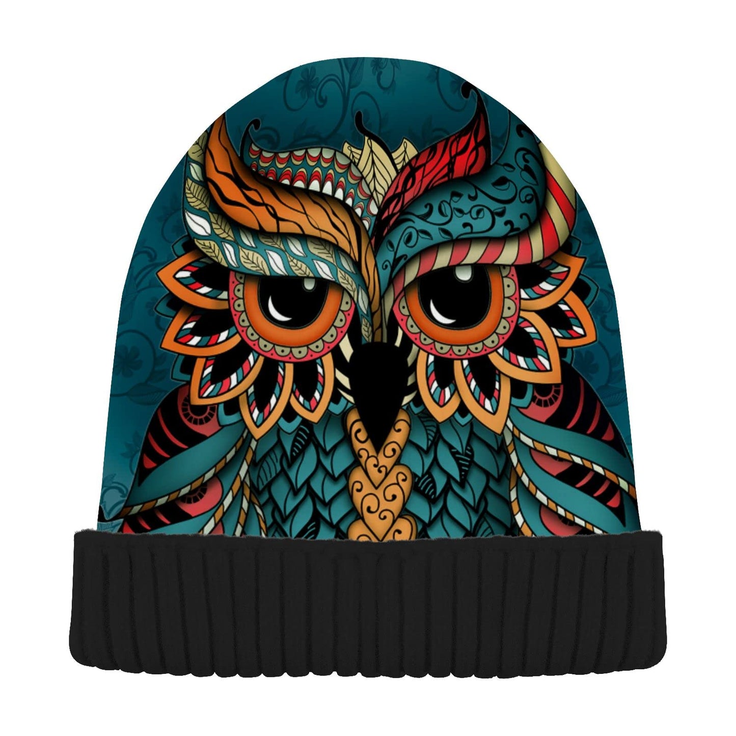 ALAZA Owl Print Boho Ethnic Beanie for Women Men Winter Hat Reversible Skull Cuffed Knit Cap Multi