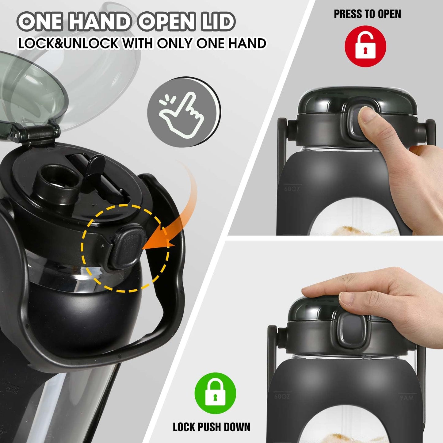 OxyFlask Glass Water Bottles 64 oz - Half Gallon Water Bottle with Straw Phone Holder Handle Time Marker and Silicone Sleeve, Large Motivational Water Jug with Carrier Bag for Daily Intake Gym Black