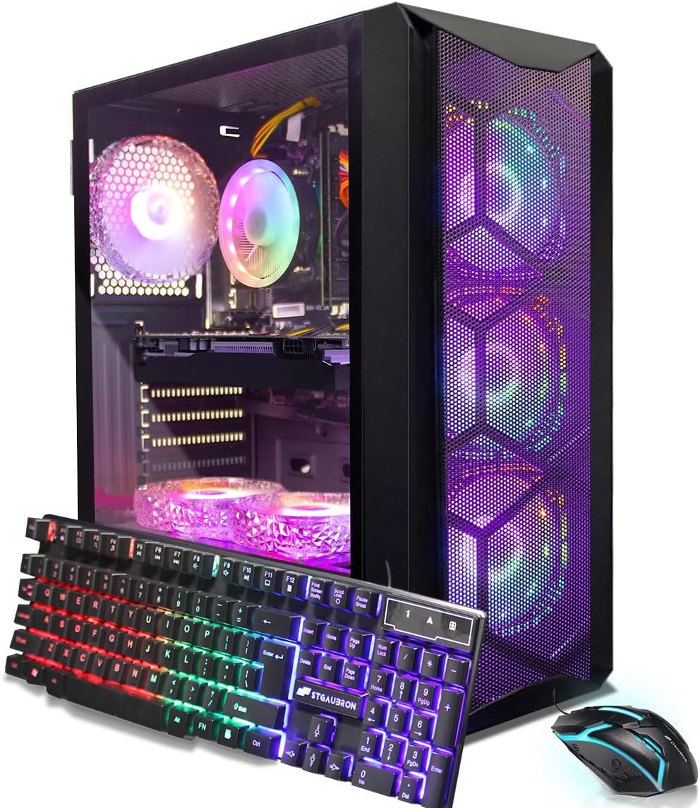 STGAubron Gaming PC Computer Desktop, Intel Core i7 8th Gen up to 4.1GHz, GeForce RTX 3050 6G, 16G DDR4, 1T SSD, WiFi 6, BT 5.2, RGB Fan x6, Windows 11 Home